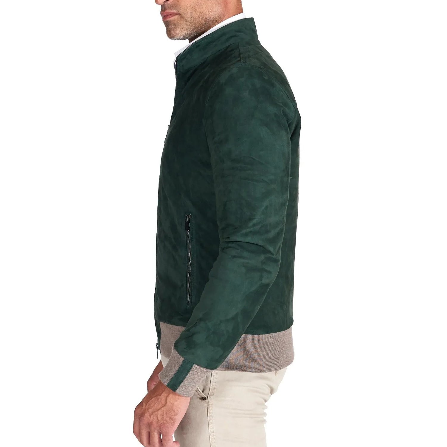 MCKINNON Men's Suede Leather Zip Bomber Jacket - Green | Lightweight Casual Outerwear for Fall & Winter | Perfect for Streetwear, Date Night & Travel