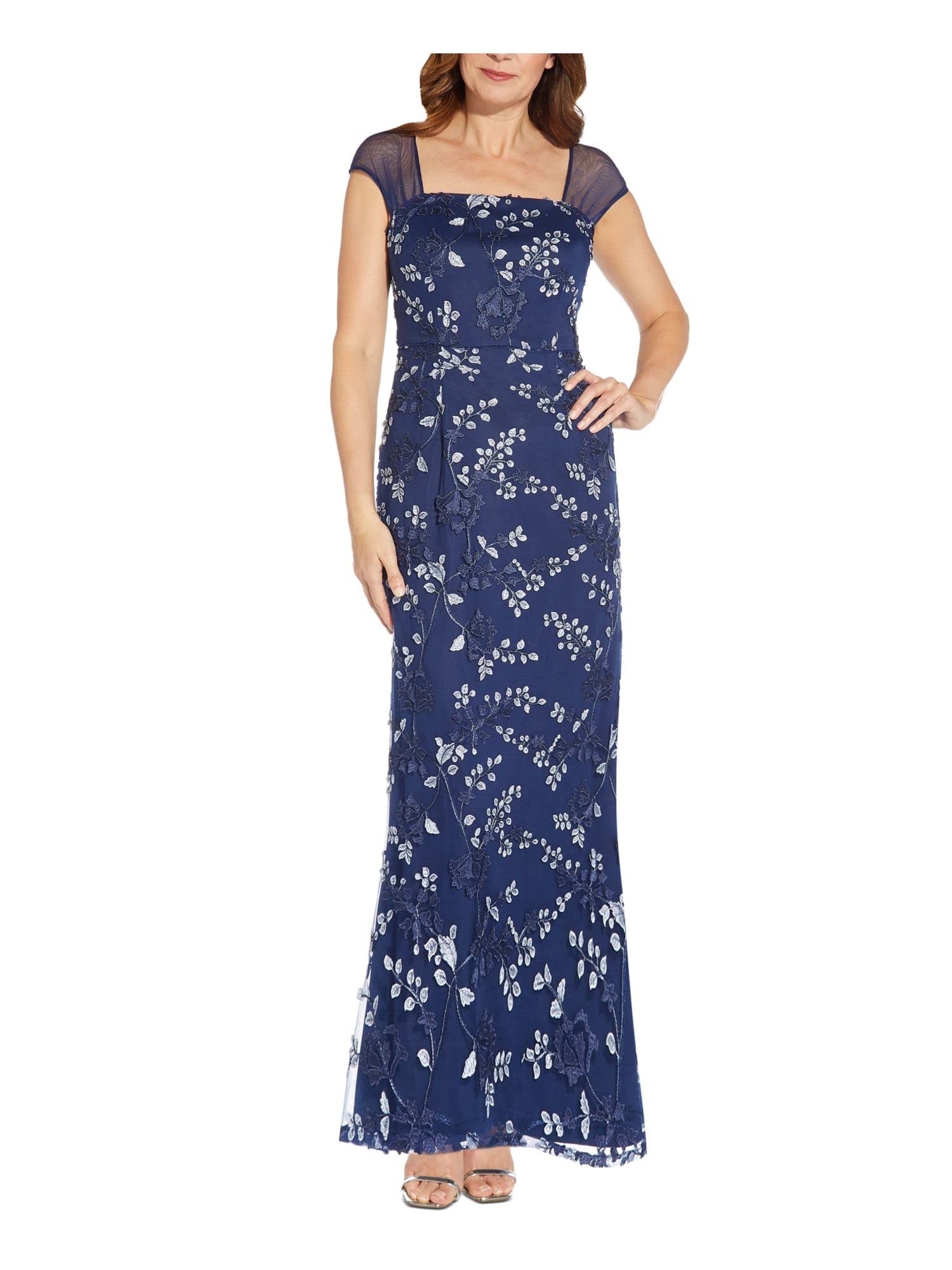 Adrianna Papell Women's Elegant 3D Embroidery Mermaid Evening Gown - Perfect for Prom, Wedding, and Formal Events
