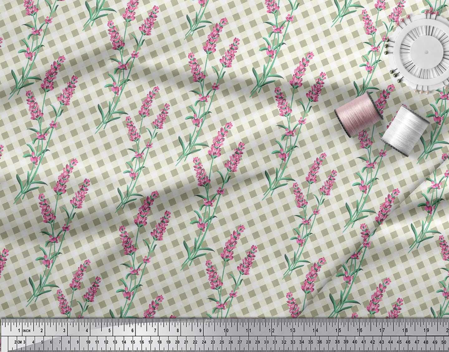 Soimoi 100% Cotton Poplin Fabric by The Yard - 42 Inch Wide - Green Check Leaves & Pink Floral Print - Premium Dressmaking Material for Dresses, Blouses & Home Decor
