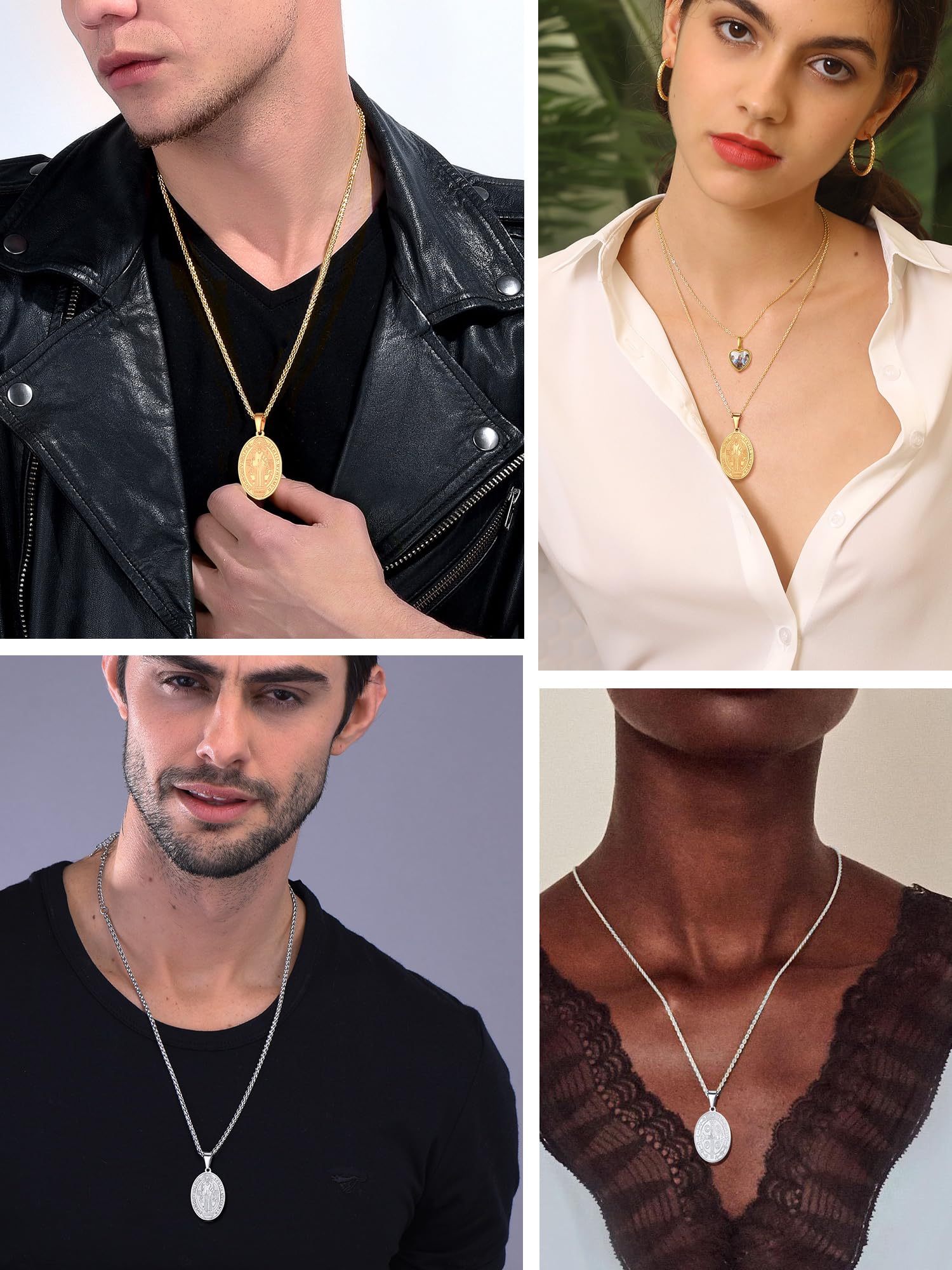 PROSTEEL Stainless Steel Saint Benedict Medal Necklace for Men - 18K Gold Plated Religious Protection Jewelry - 22