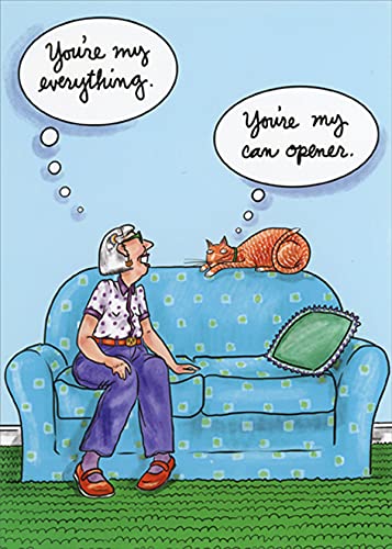 Oatmeal Studios Funny Cat on Couch Birthday Card - 'You're My Can Opener' Humorous Greeting Card for Cat Lovers - Perfect for Birthdays, Anniversaries & Special Occasions