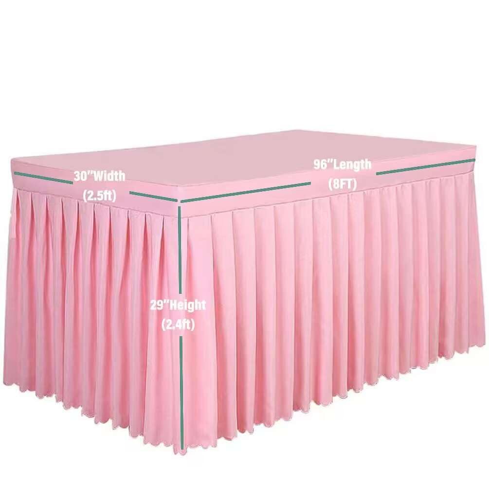 8ft Pink Fitted Table Skirt - Polyester Banquet Table Cover for 8 Foot Rectangle Tables - Perfect for Weddings, Parties, and Special Events