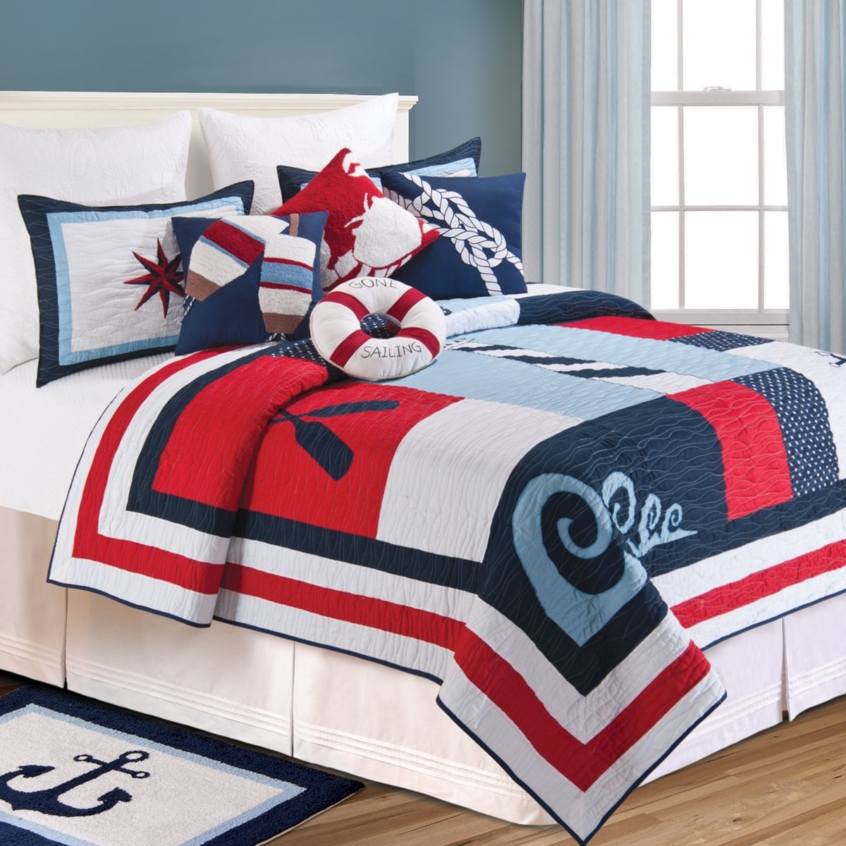 C&F 90x92 Full/Queen Size Coastal Themed Quilt Set - Lightweight Bedspread for Beach House Decor, Guest Room & Coastal Bedroom Styling