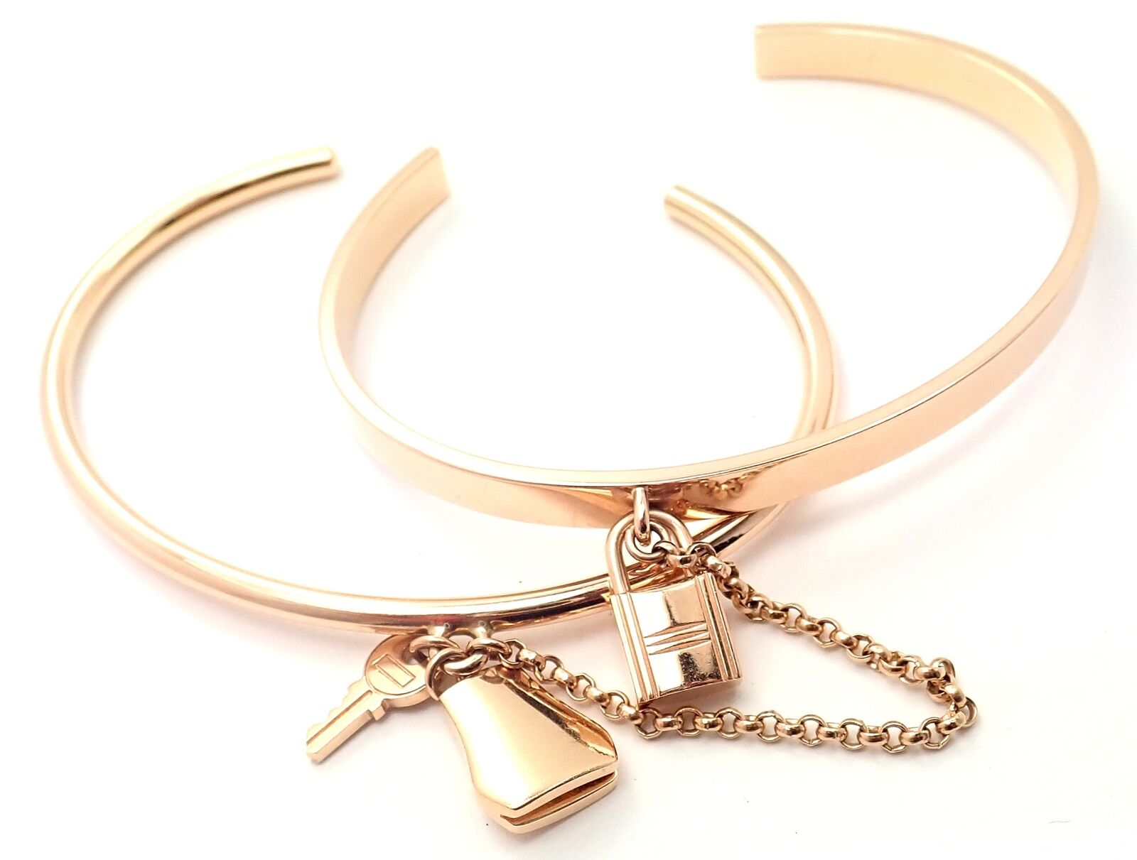 Authentic Hermes 18K Rose Gold Kelly Clochette Double Cuff Bangle Bracelet - Luxury Jewelry for Women, Perfect for Weddings, Parties & Special Occasions