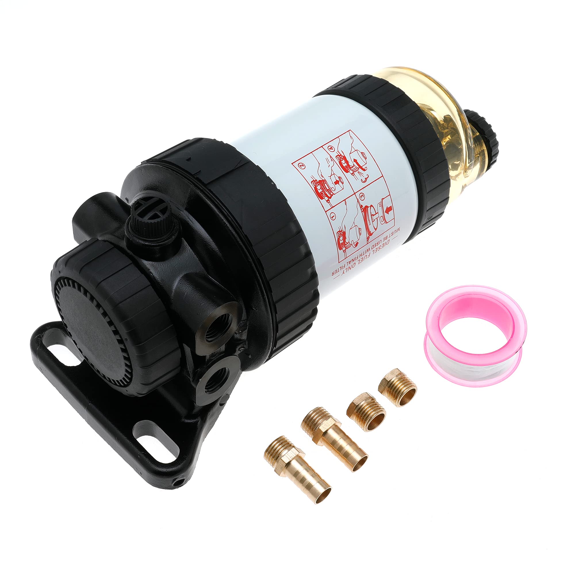 42093 31863 Fuel Filter Assembly 30 Micron for FM100 Series Diesel Engine - Replaces BF7783-D with 2 Hose Tail Fittings & 2 Plugs - Perfect for Heavy-Duty Trucks, Construction Equipment, and Marine Engines