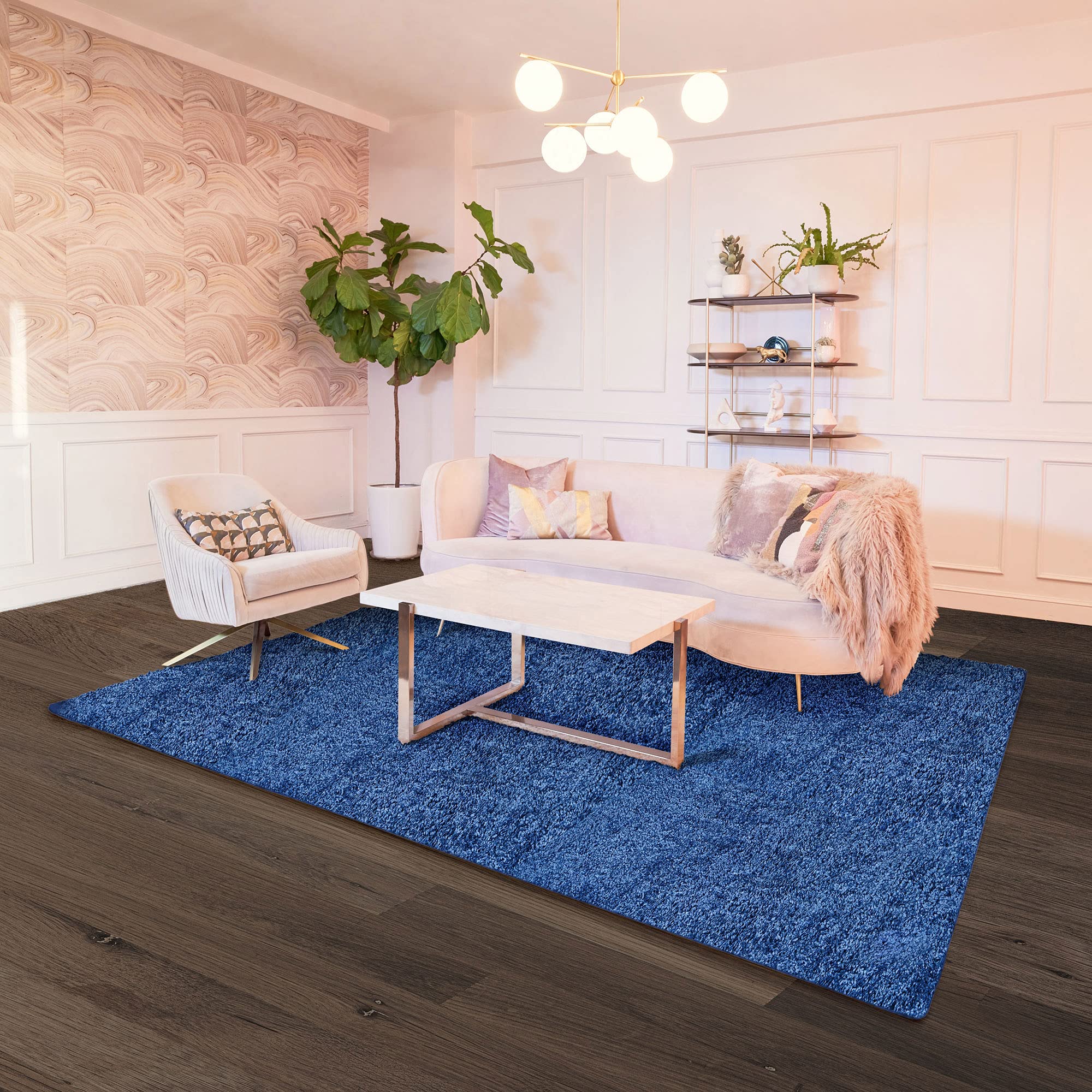 BELLEZE Modern Solid Color Washable High Pile Area Rug - Luxury Bohemian Style Contemporary Home Decor for Bedroom & Living Room - Navy Blue - Perfect for Cozy Spaces & Boho Chic Interiors