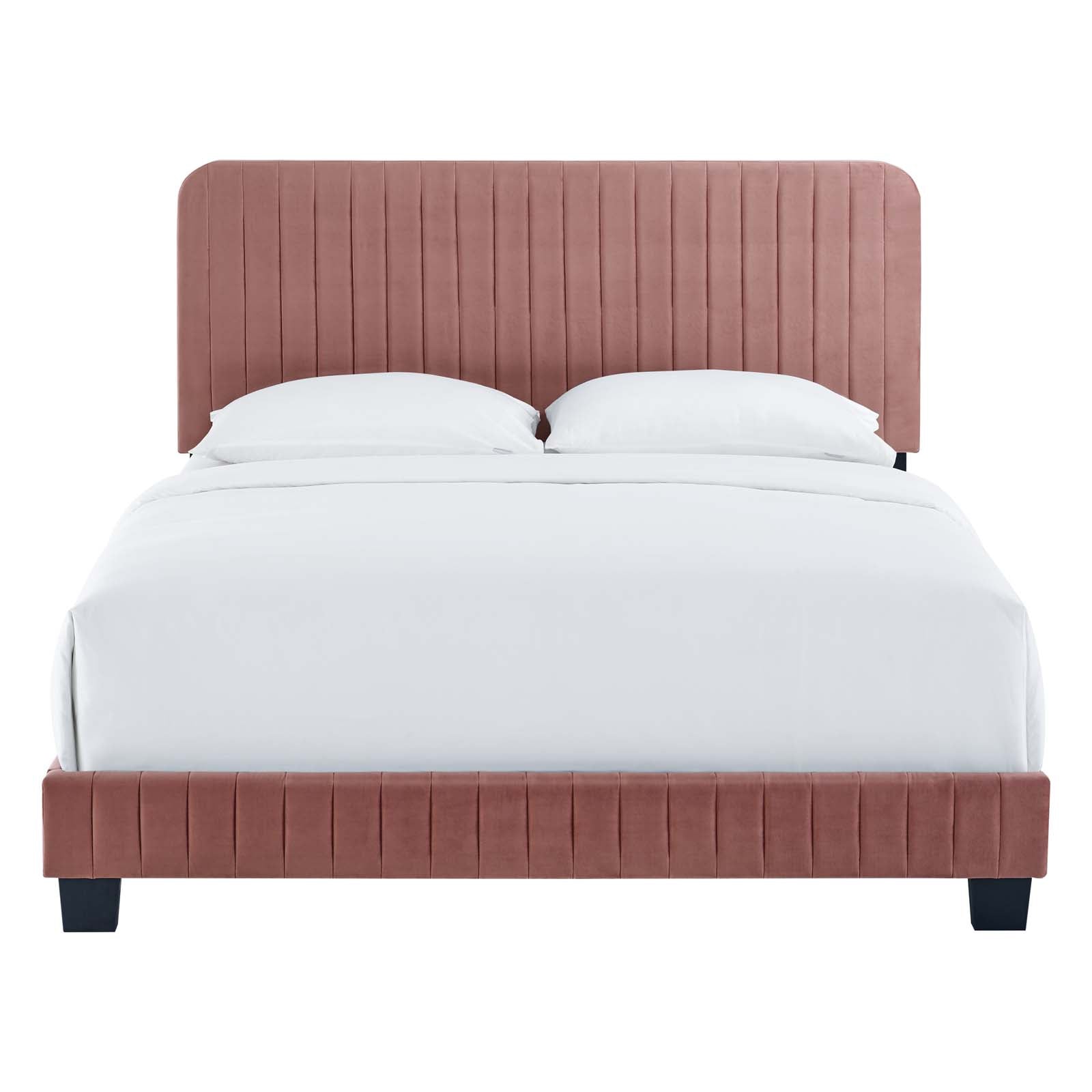 Luxury Celine Channel Tufted Performance Velvet Bed - Queen Size Upholstered Platform Bed Frame with Button Tufting for Bedroom & Guest Room Elegance