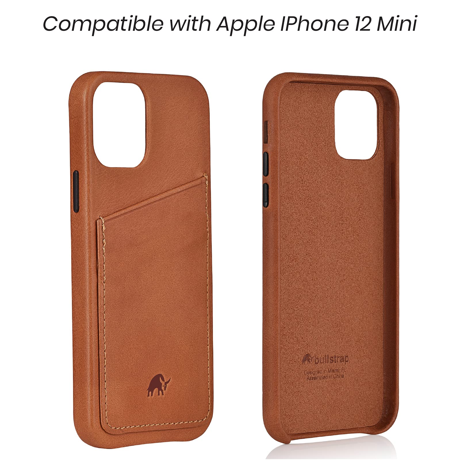 Premium Leather Phone Case for Apple iPhone 12 Mini - Bullstrap Sienna Brown Leather Portfolio | Slim Protective Cover for Business Professionals & Everyday Use
