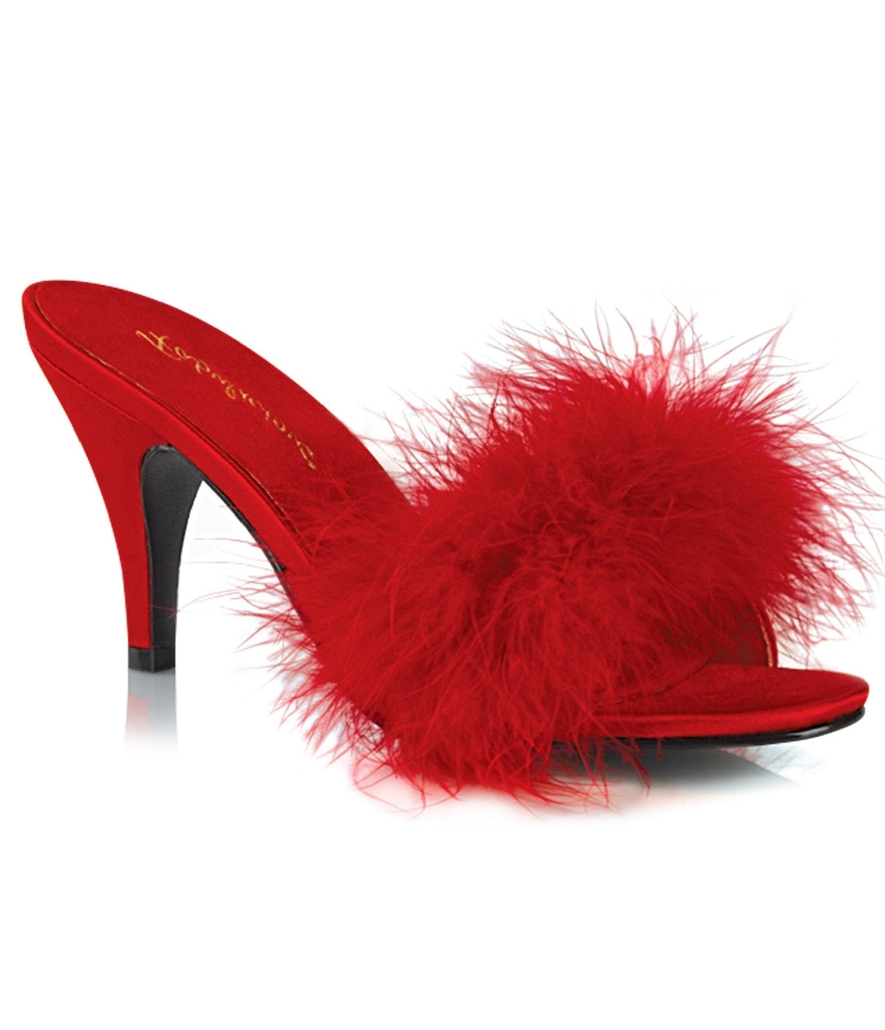 Sexy Red Satin Peep Toe Heels with Marabou Feather Trim - Elegant Women's Party Shoes for Valentine's Day, Bridal Shower & Boudoir Photography