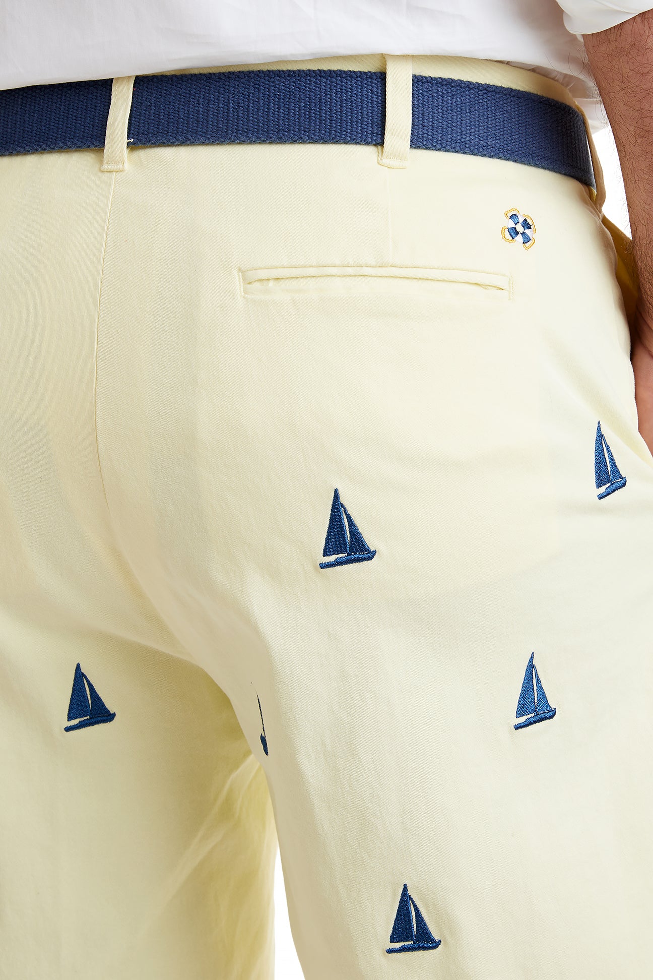 Cisco Short Stretch Twill Neon Yellow with Sailboat Design - Comfortable Casual Pants for Men | Perfect for Sailing, Outdoor Activities & Summer Wear