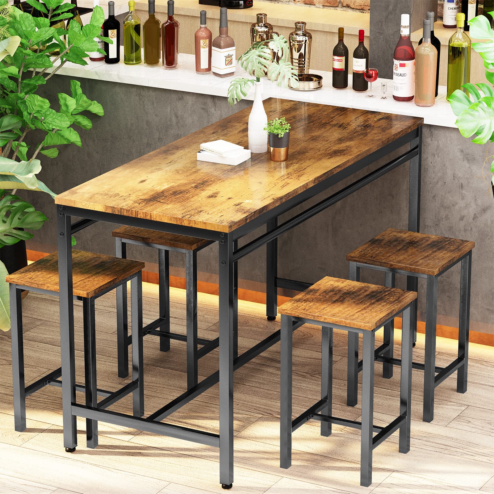 Recaceik 5-Piece Counter Height Dining Table Set for 4 - Modern Kitchen Bar Table with 4 Stools, Space-Saving Breakfast Nook Set for Apartments, Small Homes & Compact Spaces - Perfect for Morning Coffee, Casual Dining & Entertaining Guests