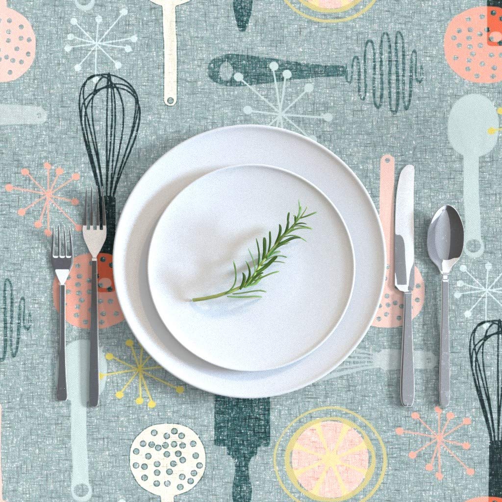 Vintage Lemon Print Cotton Sateen Tablecloth 70x90 Inches - Mid Century Retro Kitchen Decor, Custom Table Linens for Dining Room, Party, and Holiday Gatherings