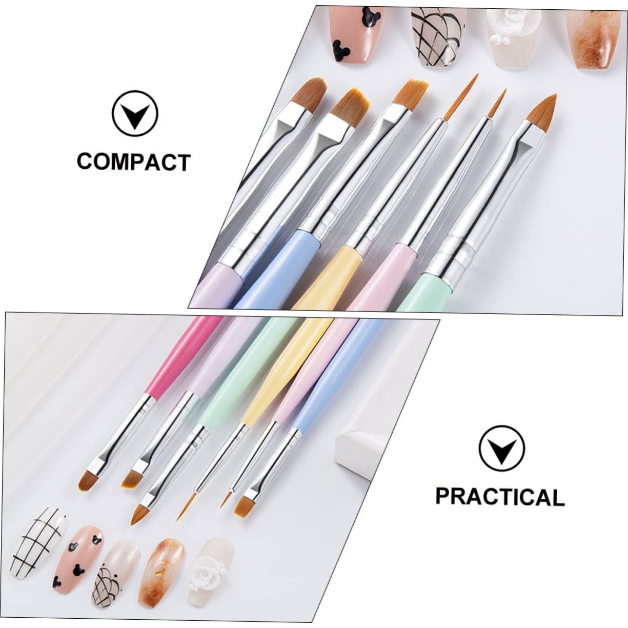 Beavorty 6pcs Wooden Handle Nail Art Brush Pens Set - Smooth Nylon Head Professional Nail Painting Tools for Gel Polish, Acrylic Nails & DIY Manicure at Home Salon
