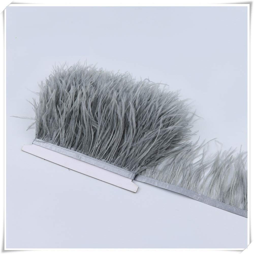 8-10cm Ostrich Feather Trim Fringe with Satin Ribbon for DIY Wedding Dresses, Party Decorations & Sewing Projects - Premium Blue Feathers for Bridal Gowns, Costumes & Home Decor