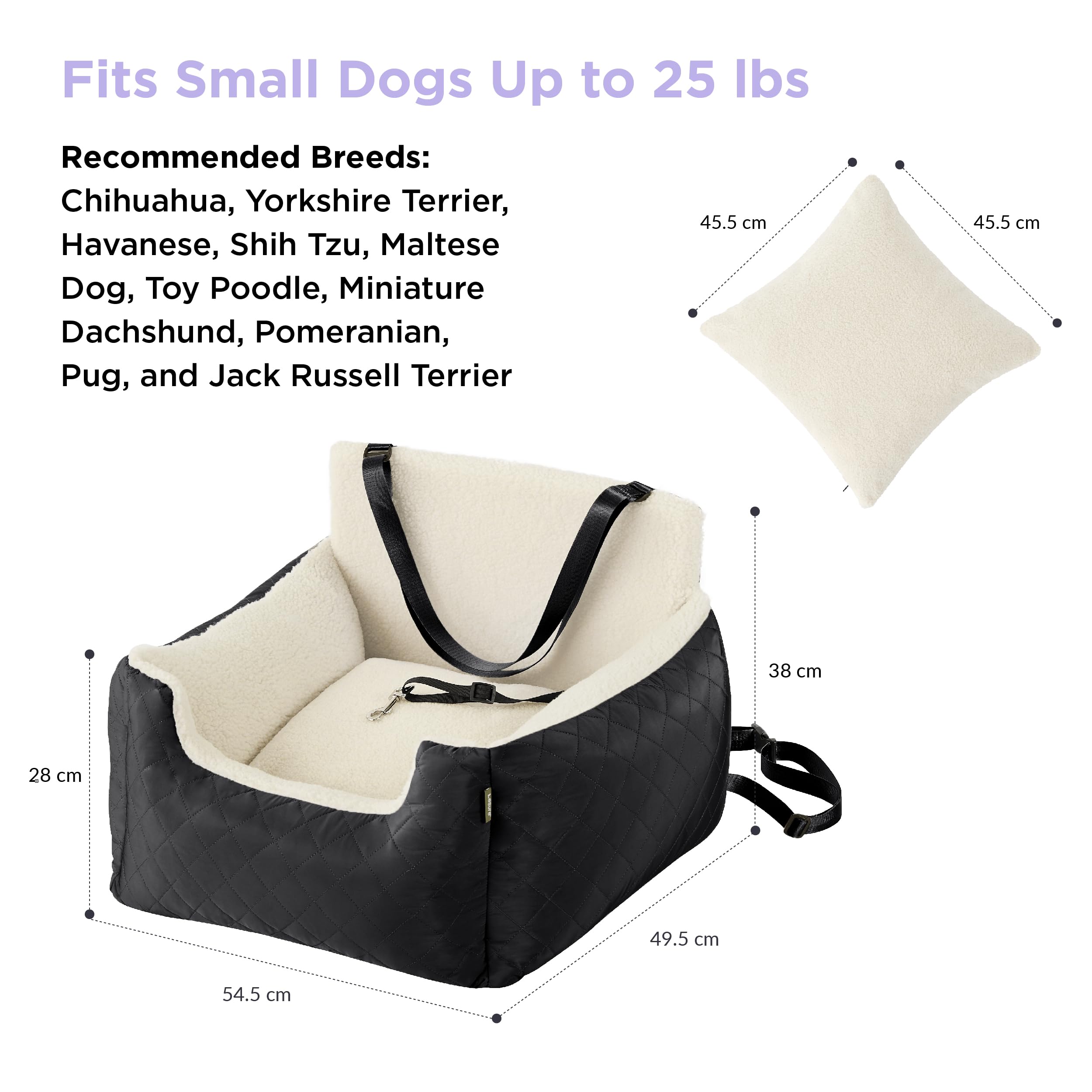 **Waterproof Small Dog Car Booster Seat - Travel Pet Carrier Bed with Clip-On Leash for Medium Dogs (54.5x49.5x38cm, Black) - Perfect for Road Trips & Safe Car Rides**