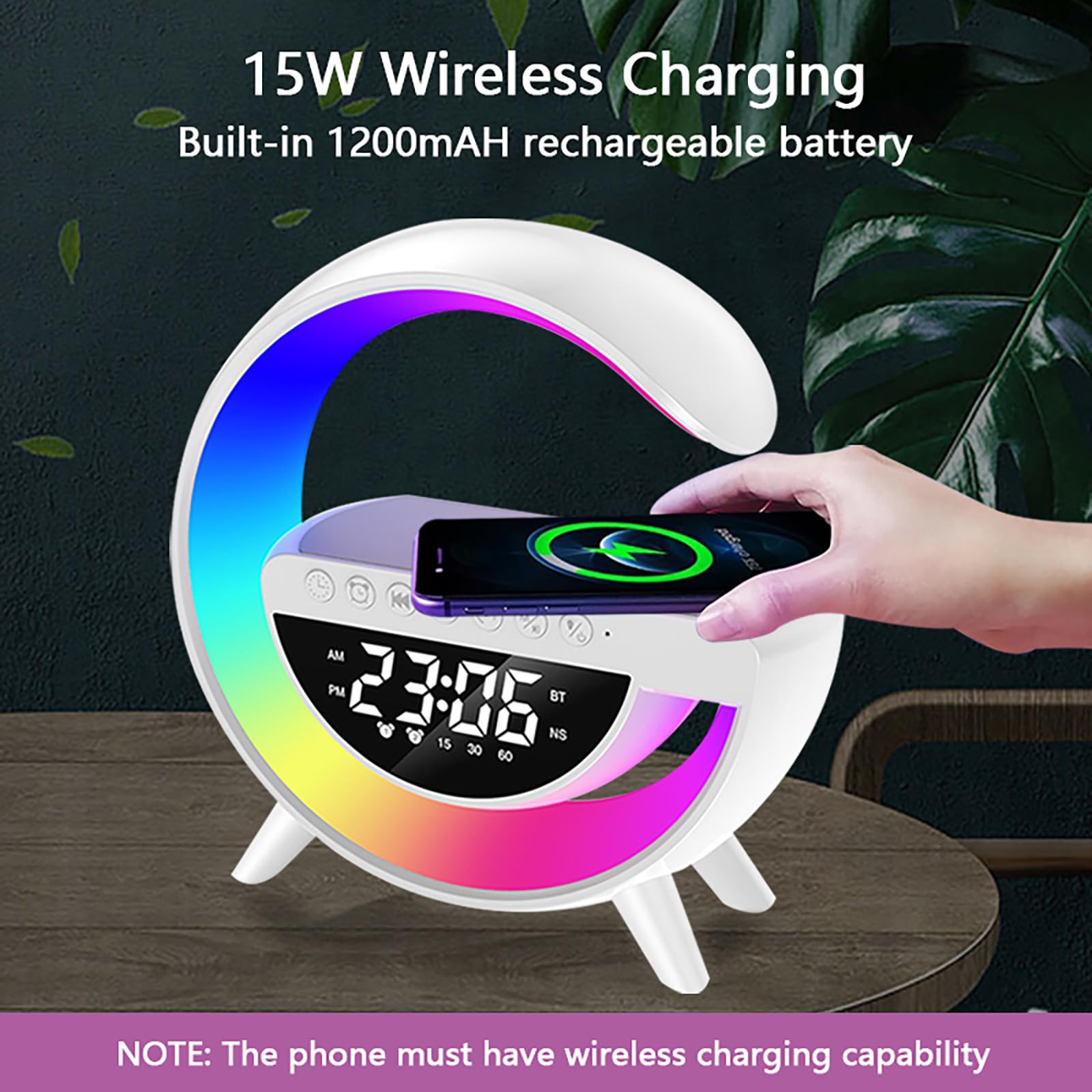 Wireless Charging Table Lamp with Bluetooth Speaker & Alarm Clock - LED Bedside Desk Lamp Night Light for Heavy Sleepers, Superfine Bedroom Home Decor (Black) | Perfect for Bedrooms, Offices, and Nightstands