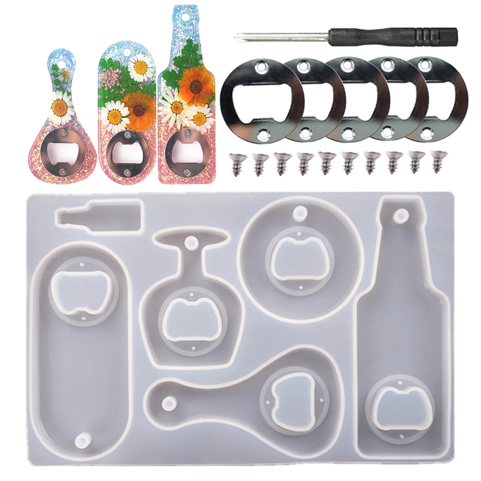 Epoxy Silicone Mold Kit for DIY Bottle Openers & Corkscrews - Wine Keychain, Beer Spanner, Jar Opener Resin Casting Set - Perfect for Home Bars, Gifts & Crafting Projects