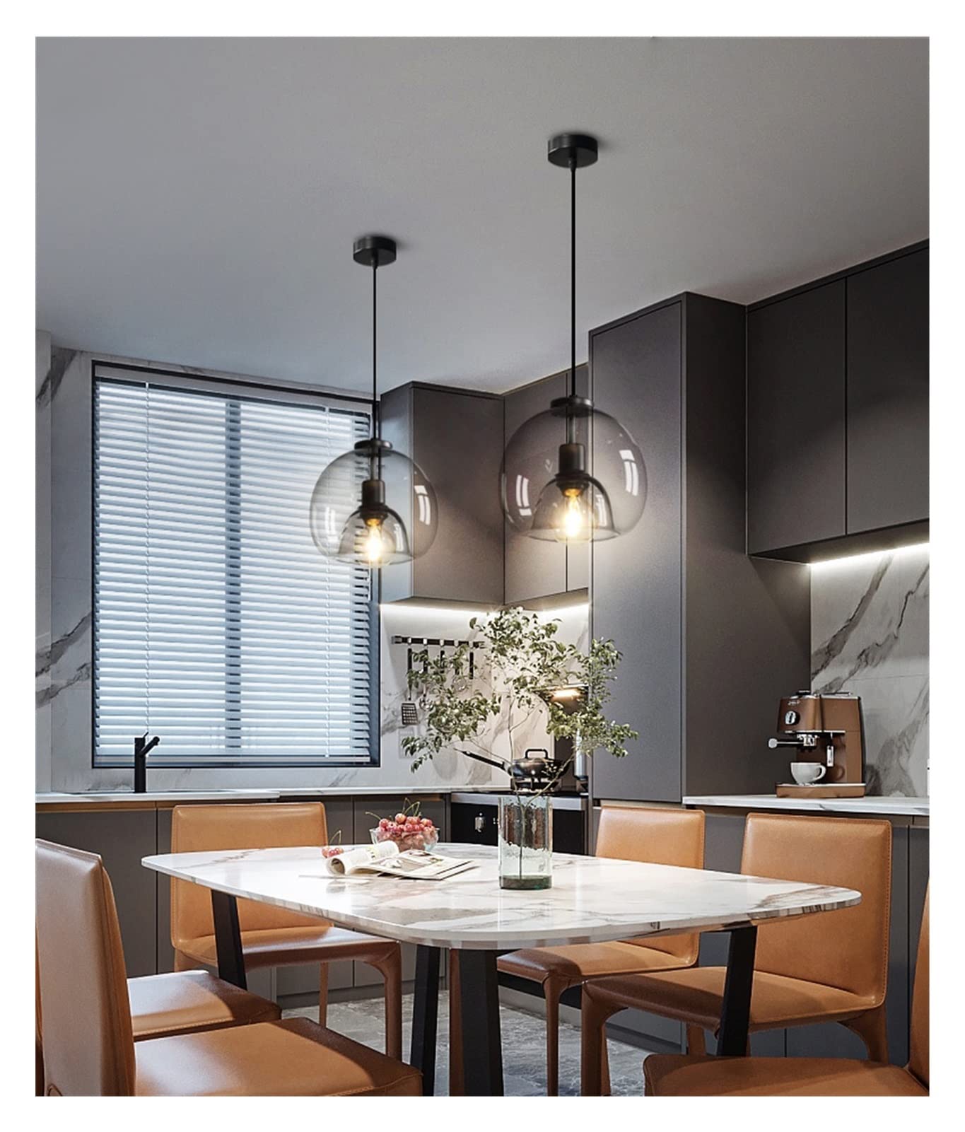 Modern LED Chandelier - Minimalist Glass Bubble Pendant Light with 1/2/3 Heads in Black/Smoke Grey for Dining Room, Living Room, Bedroom, Bar | Energy-Efficient Hanging Lamp for Home & Office Decor
