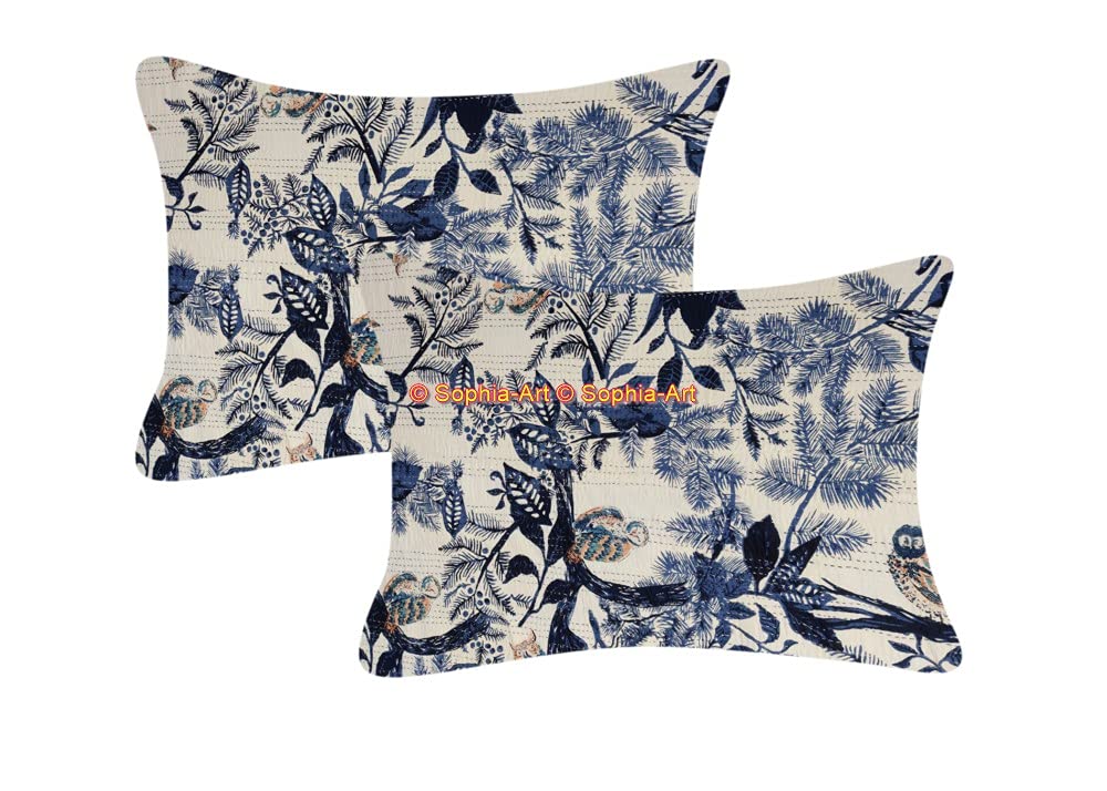 Sophia-Art Handmade Indian Owl Printed Kantha Quilt - 100% Cotton King Size Blanket (90
