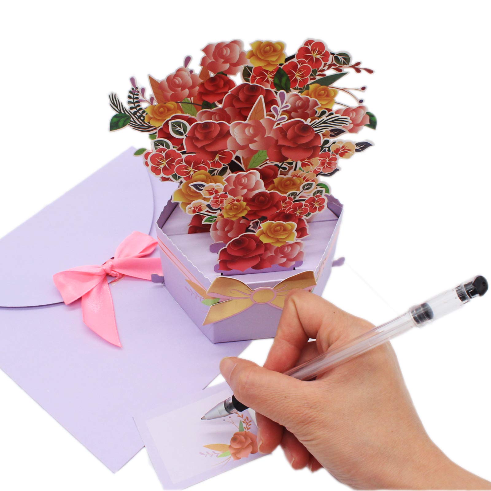 Valentine's Day Pop Up Card | 3D Handmade Birthday Cake Greeting Card | Floral Design for Anniversaries, Weddings & Special Occasions