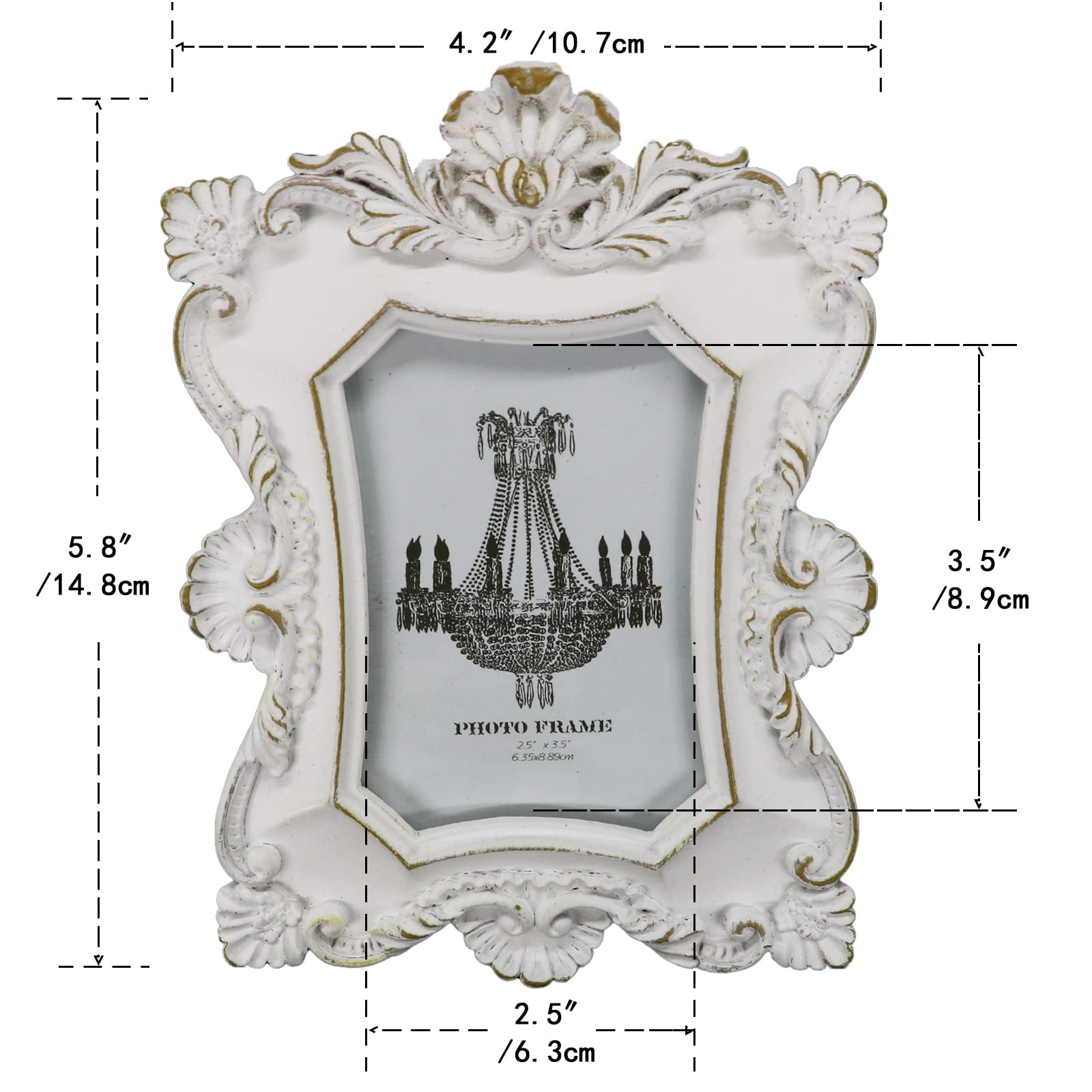 Vintage 2.5x3.5 Photo Frame - Antique White Picture Frame with HD Glass for Wall & Tabletop Display