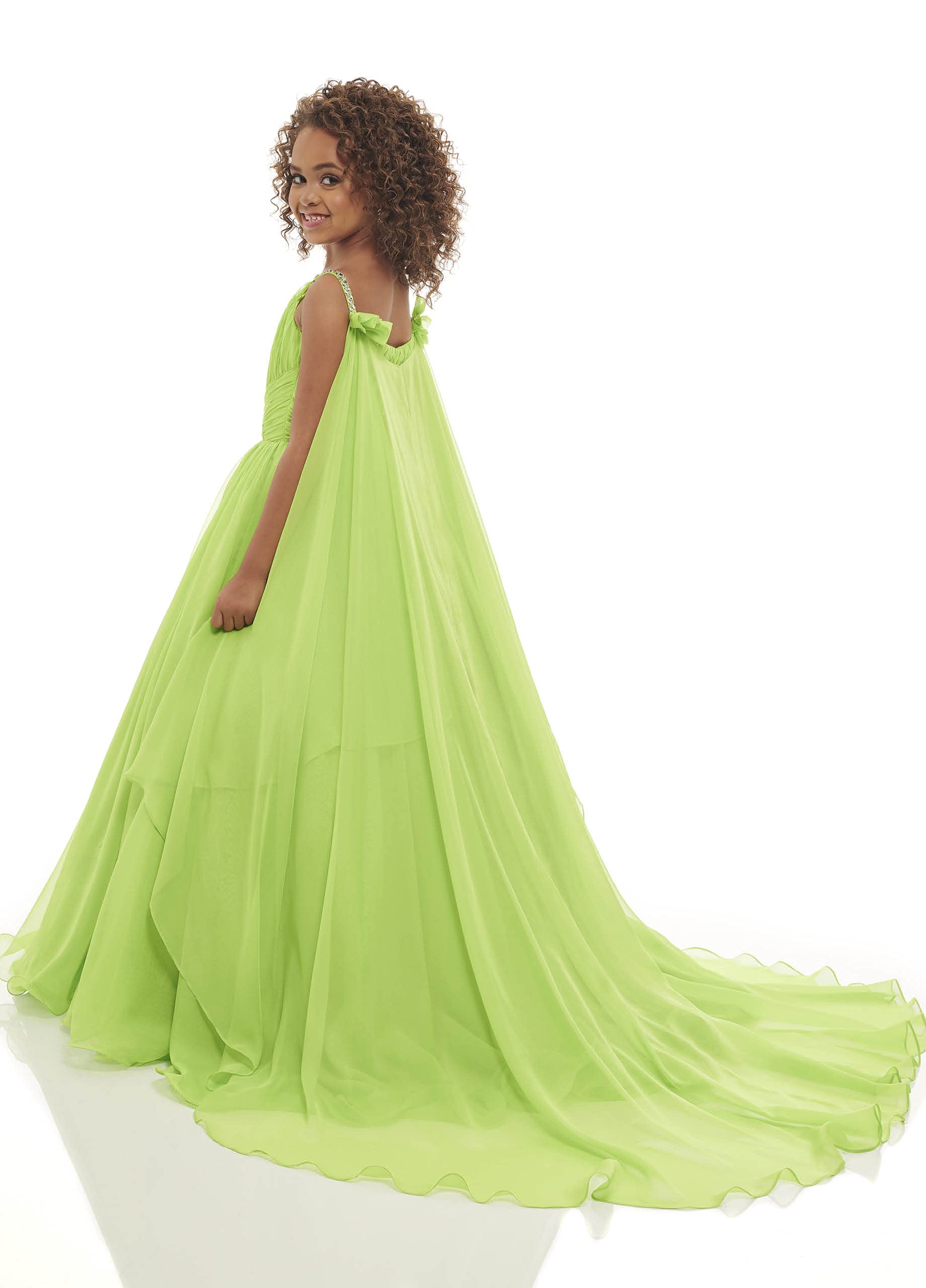 Elegant V-Neck Chiffon Pageant Dress for Girls - Princess Birthday Party Gown with Flowy Cape - Formal Ball Dress in Aqua Blue (Size 12) | Perfect for Pageants, Quinceañeras, Prom & Special Occasions