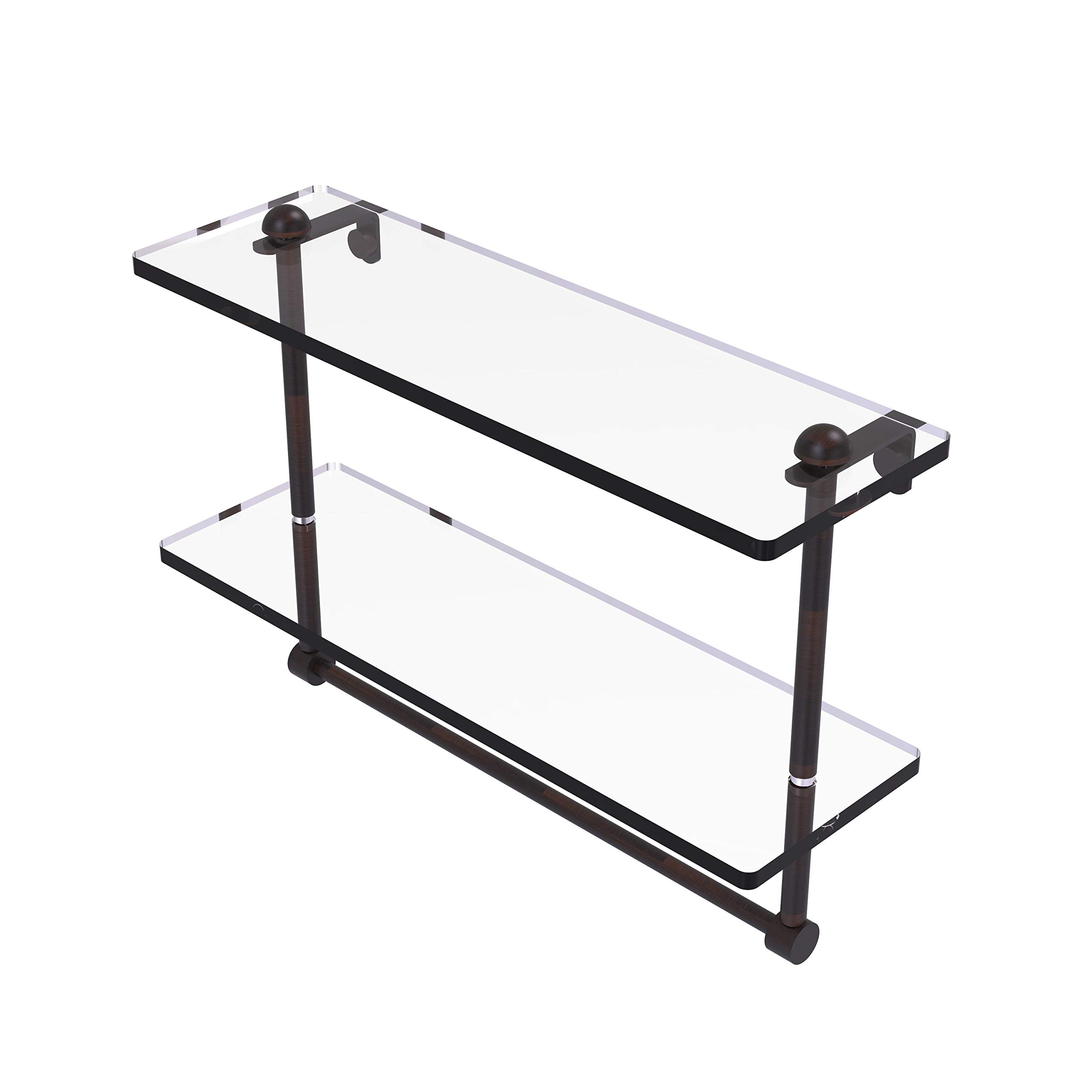 Allied Brass RC-2/16TB 16 Inch Two-Tiered Integrated Towel Bar with Glass Shelf in Venetian Bronze - Perfect for Bathroom Organization & Spa-Style Decor