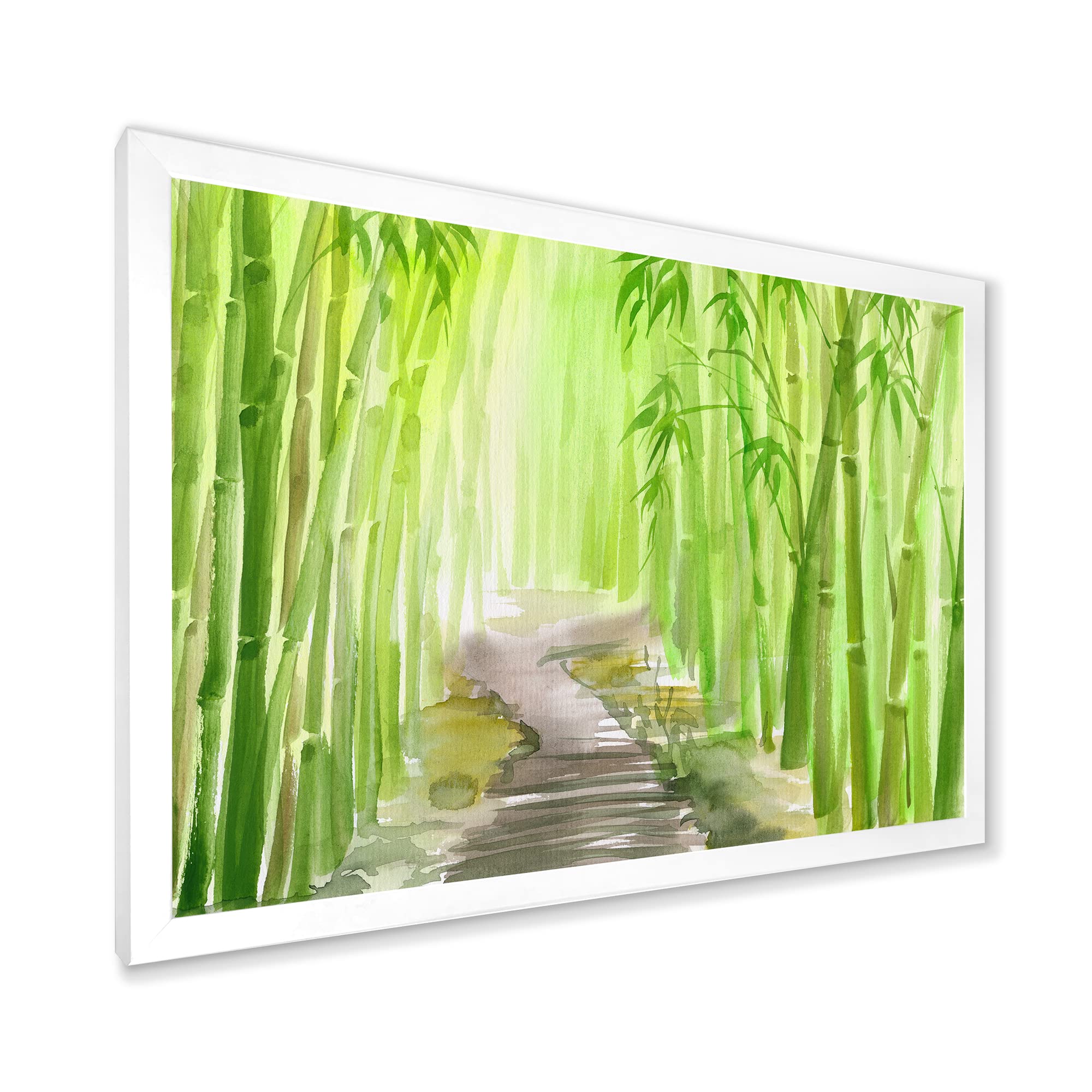 DesignQ Green Bamboo Forest Traditional Framed Wall Art - Asian Inspired Home Decor for Living Room, Bedroom & Office