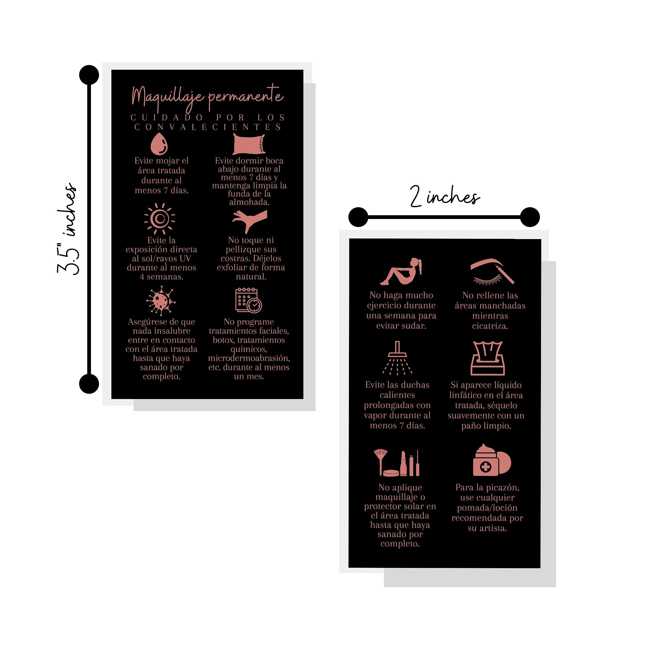 Boutique Marketing LLC Spanish Permanent Makeup Aftercare Wipes | 50 Pack PMU Aftercare Cards (2x3.5 Inch Business Card Size) | Black & White Design | Tattoo Aftercare, Microblading Care, Cosmetic Tattoo Recovery | Perfect for Salons, Tattoo Artists & PMU Professionals