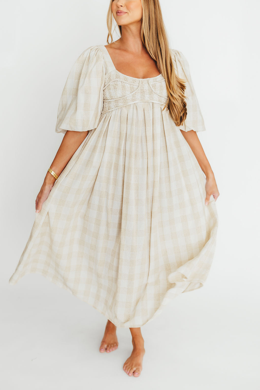 Harlow Maxi Dress in Natural Plaid - Bump Friendly Maternity Dress (Sizes S-3XL) | Perfect for Pregnancy, Nursing, and Casual Wear