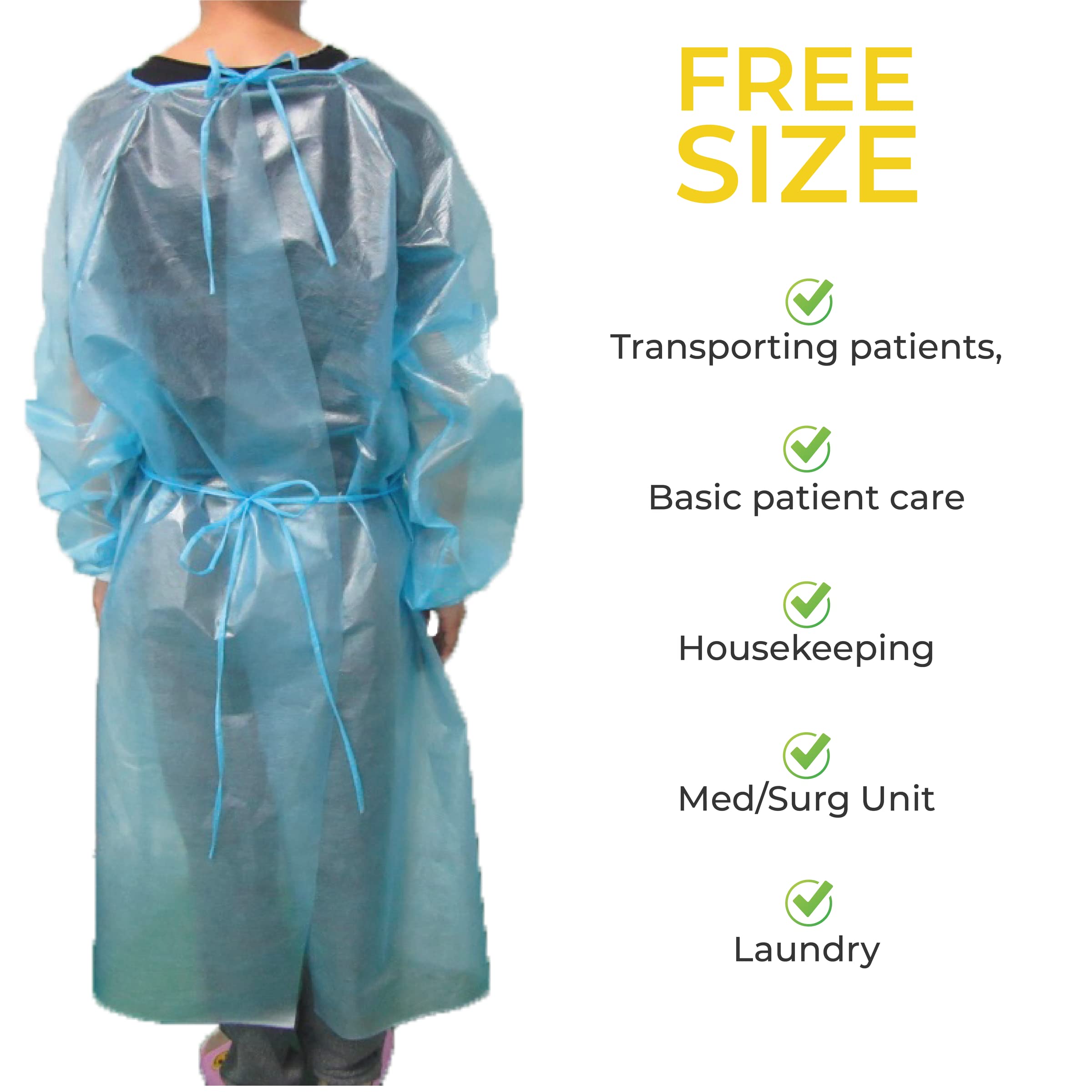 50-Pack Disposable Isolation Gowns - FDA Registered, AAMI Level 1 PP & PE 30g - Fully Closed Back with Double Ties & Elastic Cuffs - Fluid Resistant, Unisex for Medical, Dental, Tattoo & Salon Use