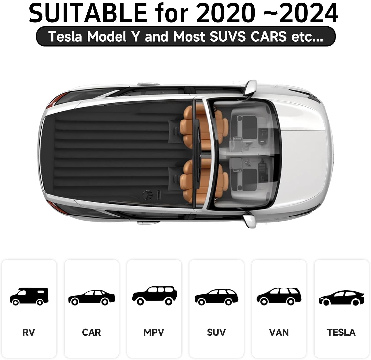 Tesla Model Y Air Mattress - Thickened Inflatable Camping Bed for Tesla Model Y SUV | Portable Travel Sleeping Pad with Built-in Pump & 2 Pillows | Perfect for Road Trips, Camping & Car Adventures
