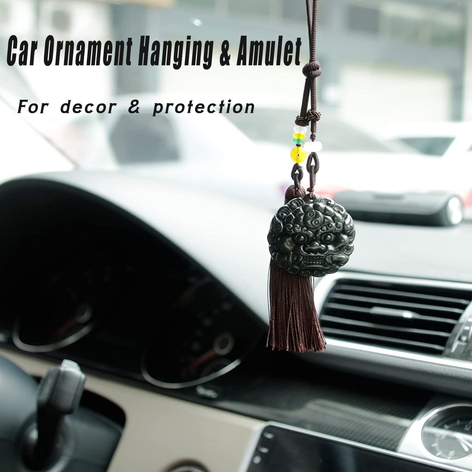 Obsidian Crystal Car Hanging Ornament - Lucky Swinging Mirror Decor for Protection | Feng Shui Car Accessories Gift for Men & Women | Perfect for Daily Commute, Road Trips & Safe Driving