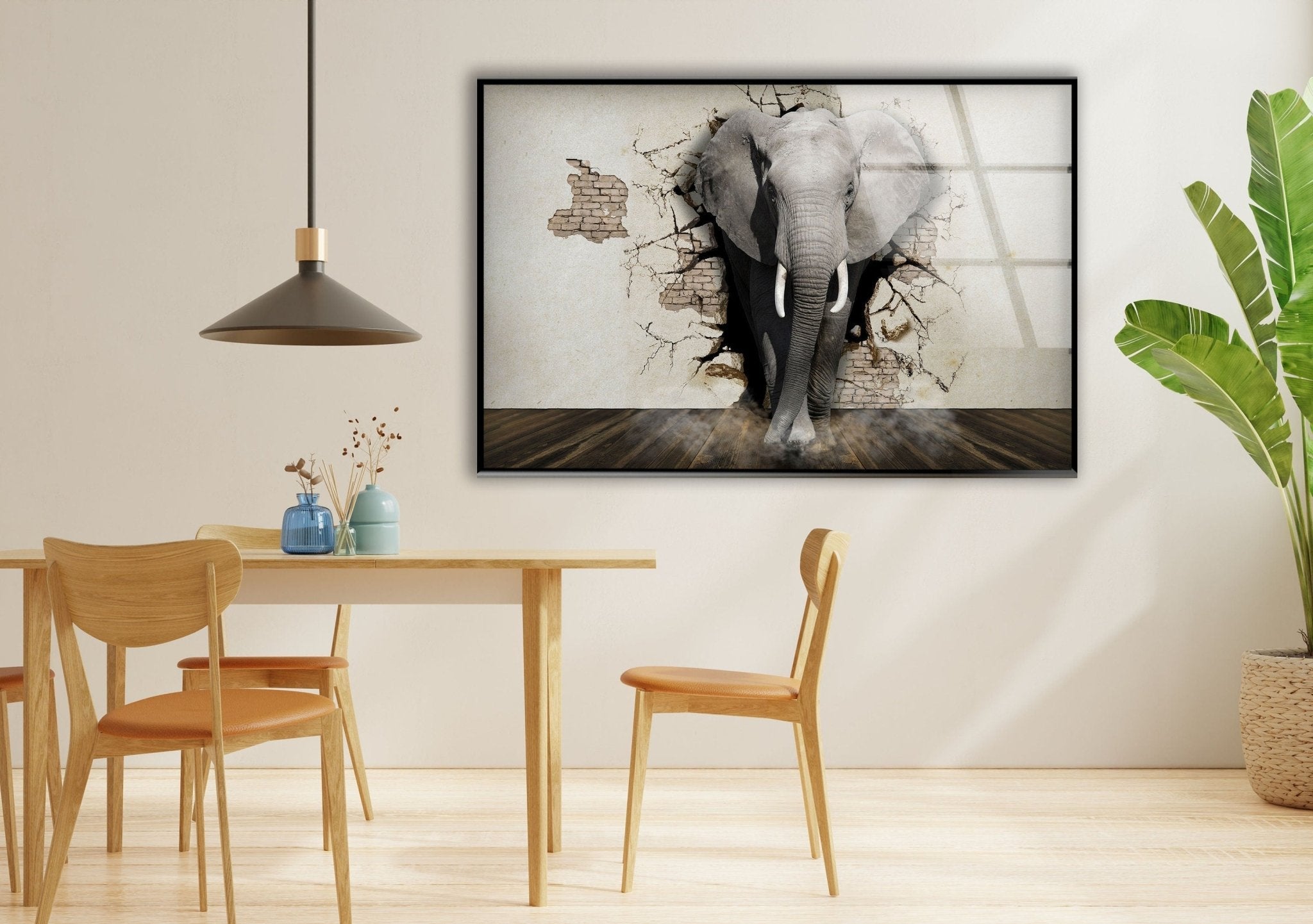 3D Elephant Art Glass Wall Decor - Handmade Modern Home Decoration for Living Room, Bedroom, Office - Unique Gift Idea for Animal Lovers