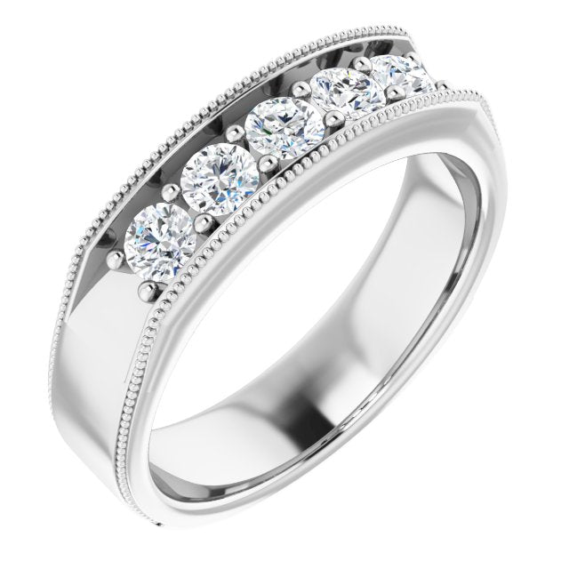 1.0 Carat Round Diamond Milgrain Accent Men's Wedding Band Ring - Perfect for Engagements, Anniversaries & Special Occasions