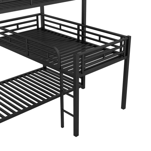 Sturdy Metal Triple Bunk Bed - Twin Over Twin Over Twin Bed Frame with Built-in Ladder & Safety Guardrails for Kids, Teens, Boys & Girls | Space-Saving Solution for Dorms, Hostels & Kids' Shared Bedrooms