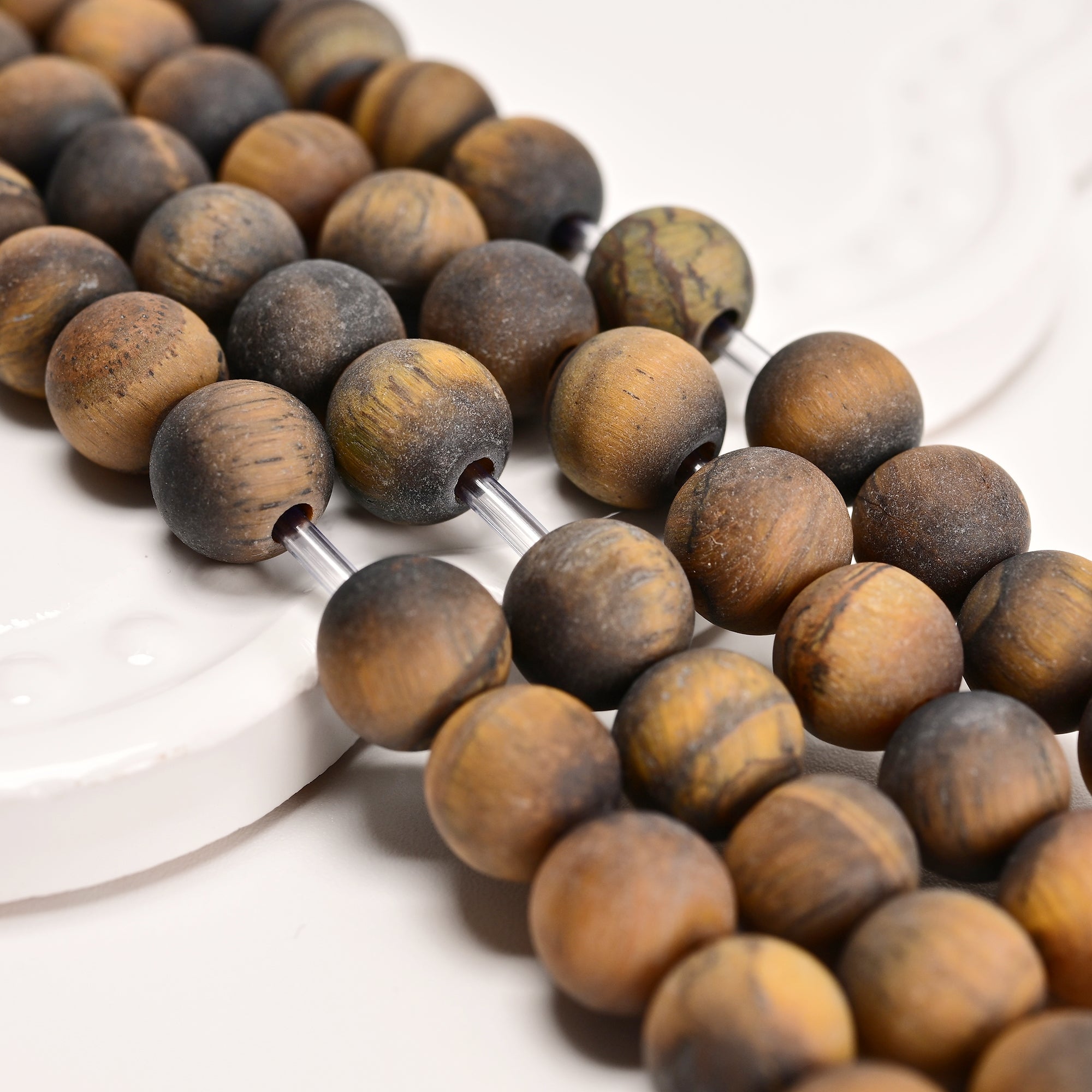 2.0mm Large Hole Yellow Tiger's Eye Matte Round Beads - 8mm, 10mm, 15.5mm Gemstone Strands for Jewelry Making, DIY Crafts & Spiritual Healing - Perfect for Bracelets, Necklaces & Meditation Accessories