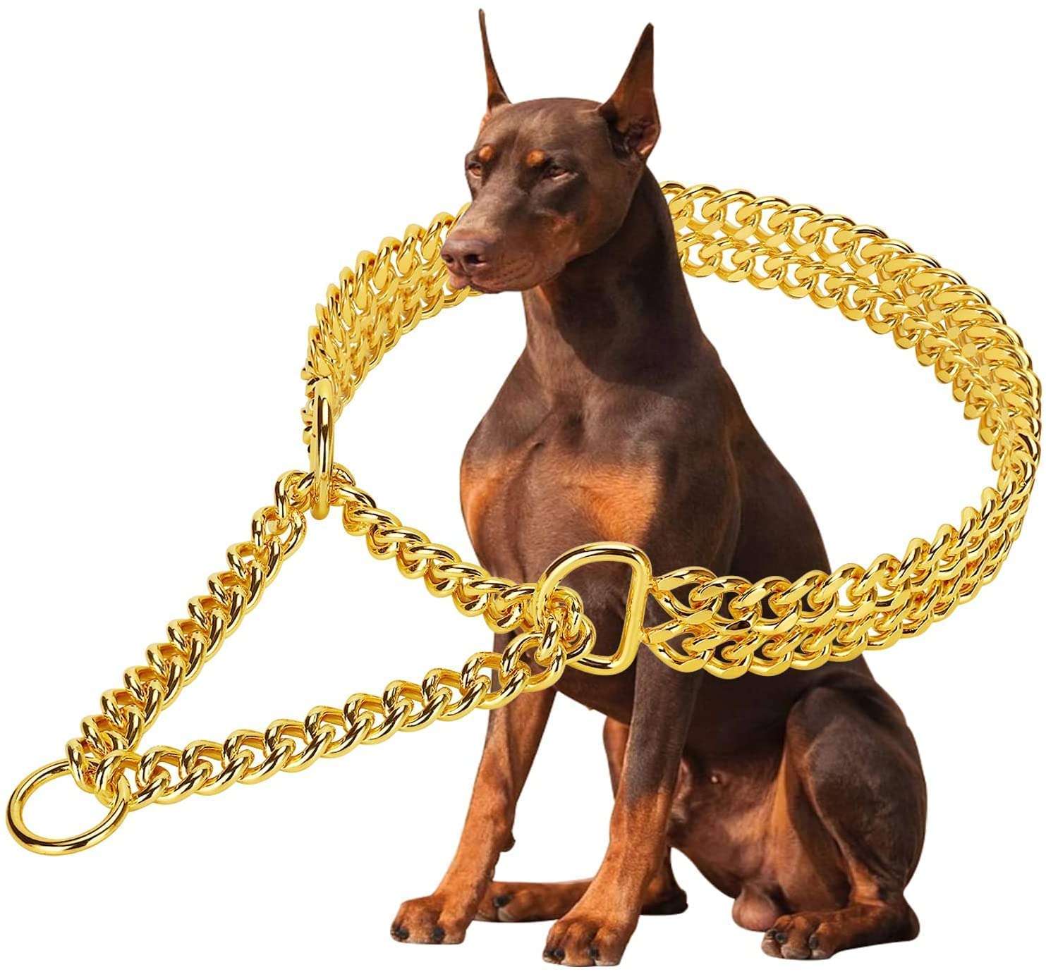 RvPaws 24-Inch Gold 2-Layer Dog Choke Chain Collar - Martingale Training Collar for Large Dogs | Perfect for Obedience Training, Walking & Grooming