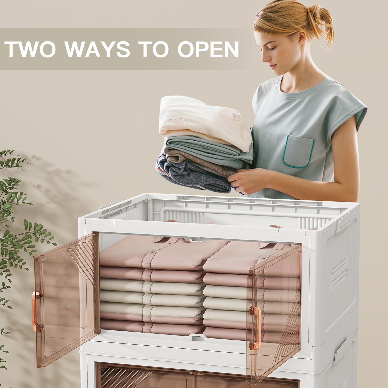 3-Pack 23 Gallon Collapsible Storage Bins with Lids & Wheels - Stackable Double Door Organizer for Closet, Home & Office (White) - Perfect for Seasonal Storage, Toy Organization & Space Saving Solutions