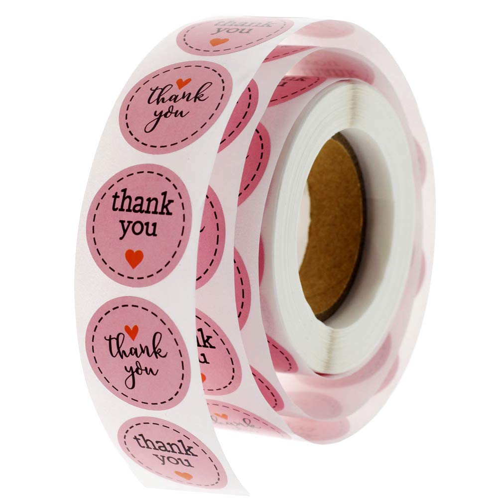 500pcs Thank You Stickers - Kraft Envelope & Bottle Labels with Alphabet Tabs - Pink Adhesive Sealing Stickers for Gifts, Packaging & DIY Projects - Perfect for Wedding Favors, Business Thank You Notes & Handmade Crafts