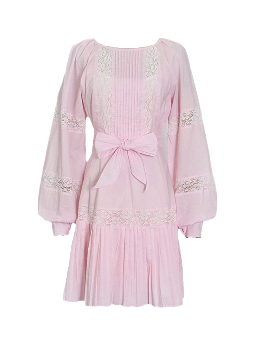 Korean Style Solid Color Women's Mini Dress - Round Neck Loose Long Sleeve High Waist Bow Detail Dress for Casual Wear, Dating & Party Outfits