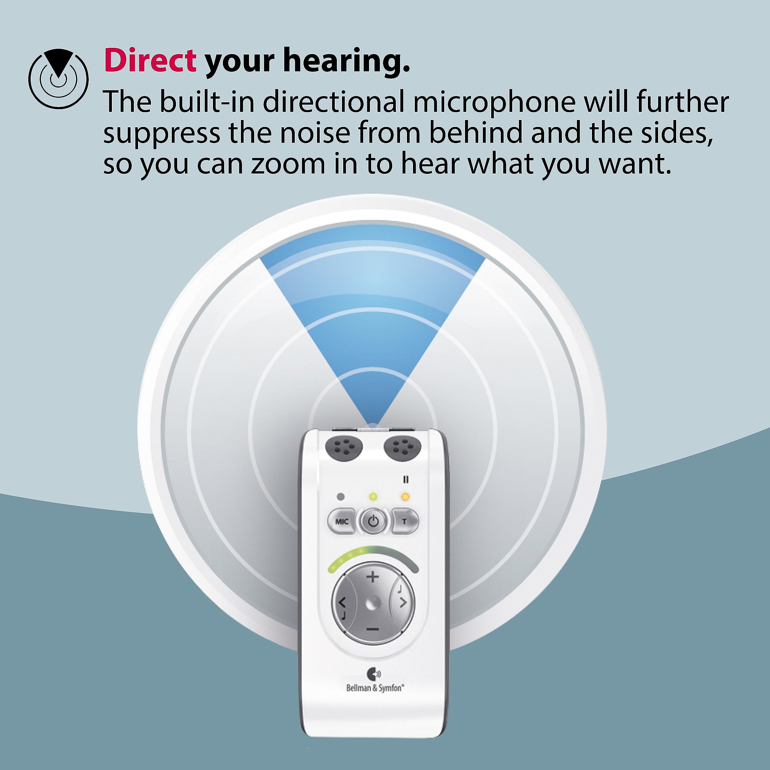 Bellman & Symfon Mino Digital Hearing Amplifier - Noise Reduction Rechargeable Hearing Aid with Headphones & Microset | Lightweight Design for Clear Conversations at Home, Outdoors & Social Events