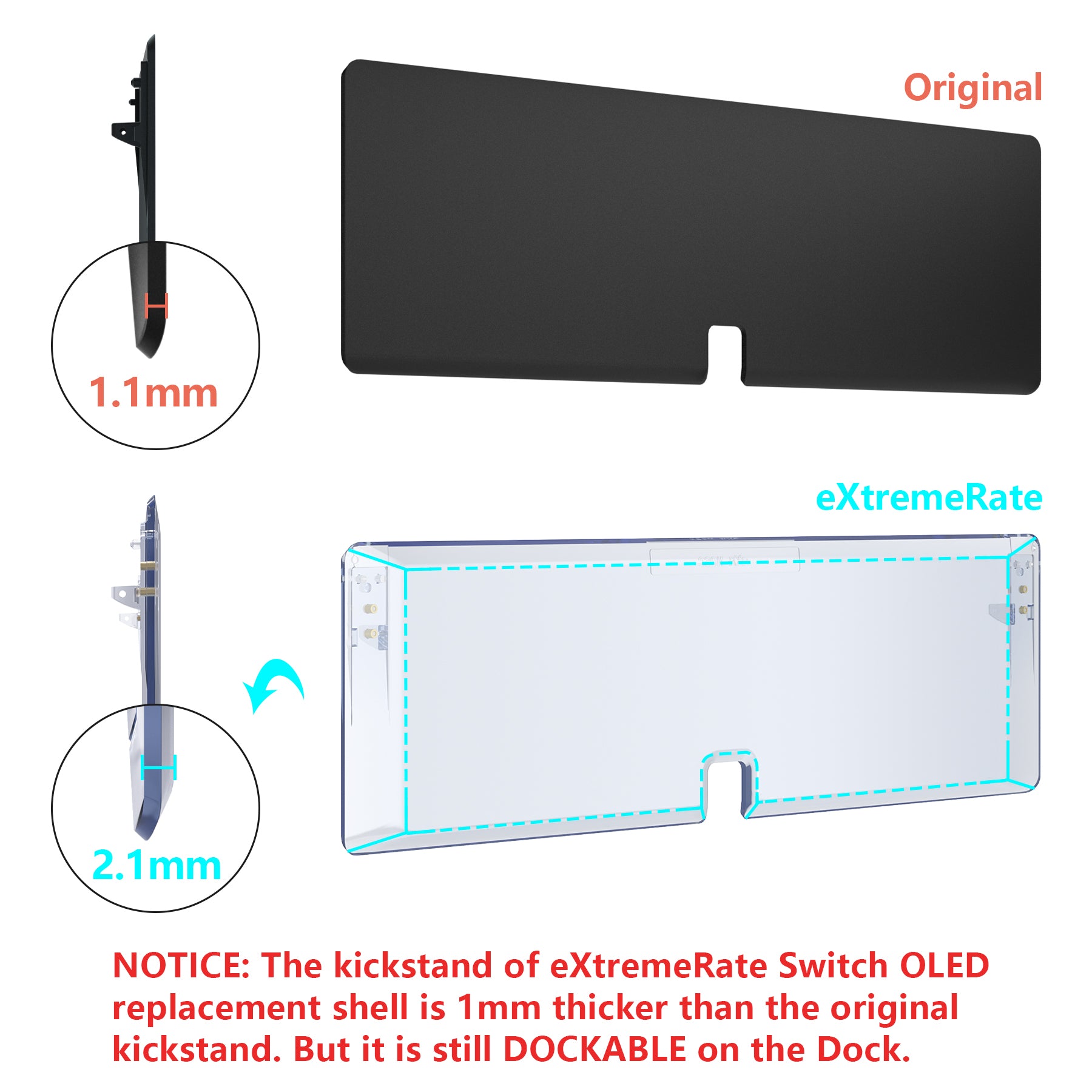 eXtremeRate Custom Replacement Full Set Shell with Buttons for Nintendo Switch OLED - Crystal Clear Glacier Blue | Durable Protective Cover for Gaming, Travel & Home Entertainment