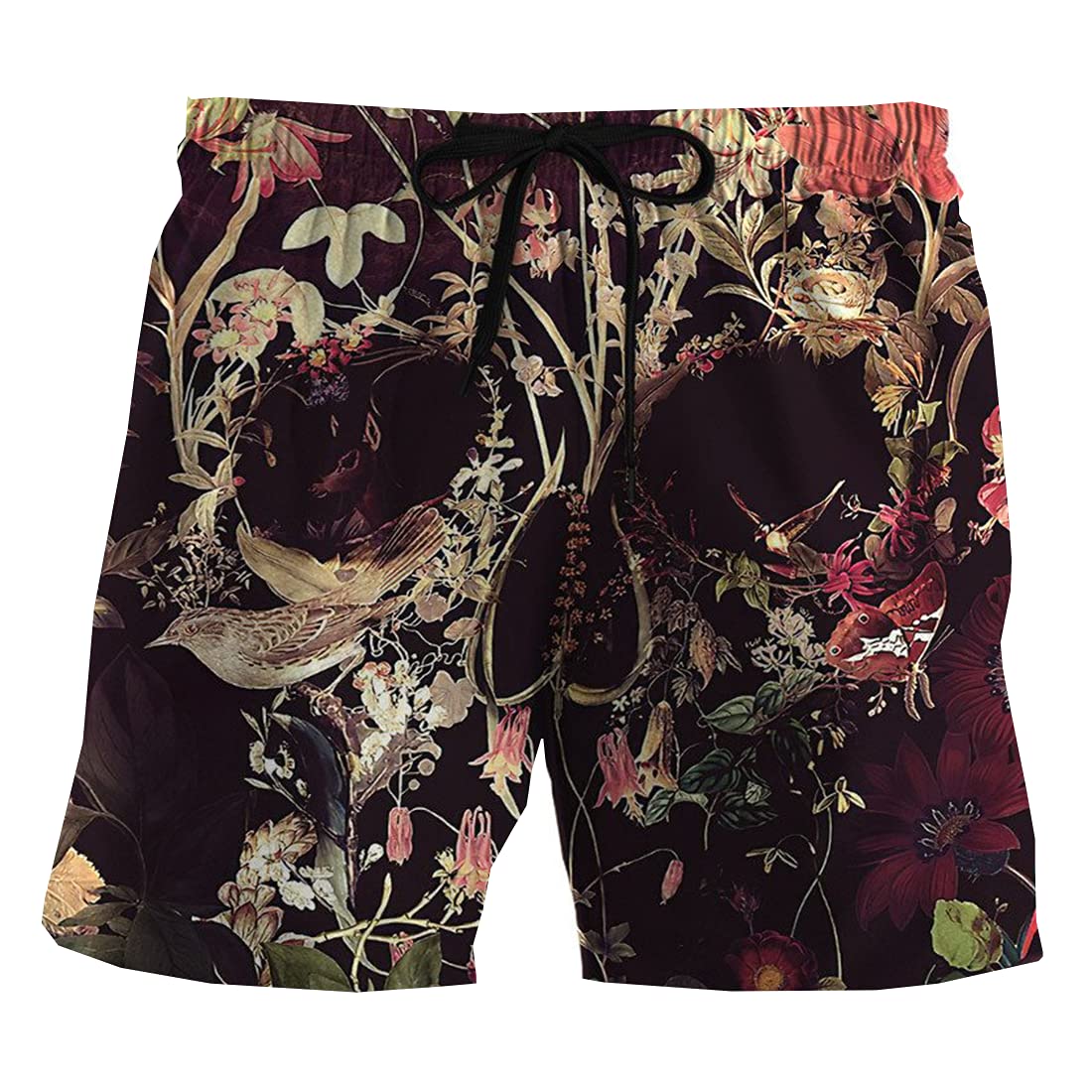 **Men's Skull Print Swim Trunks - Quick Dry Tropical Beach Shorts with Drawstring - Swimwear for Summer, Pool, Vacation & Water Sports**