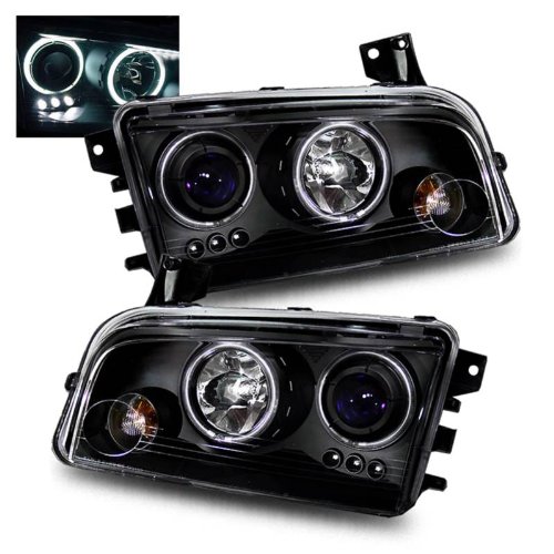 Black CCFL Halo Ring Projector Headlights Assembly Set - Pair for Dodge Charger (Left Driver & Right Passenger Side) | Direct Replacement Headlamps for Enhanced Night Visibility & Aggressive Style