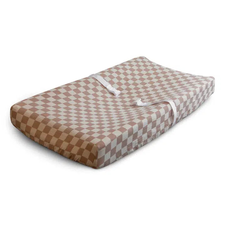 Mushie Extra Soft Muslin Changing Pad Cover - Natural Check Pattern for Baby Nursery & Diaper Changing Station | Hypoallergenic & Breathable Fabric