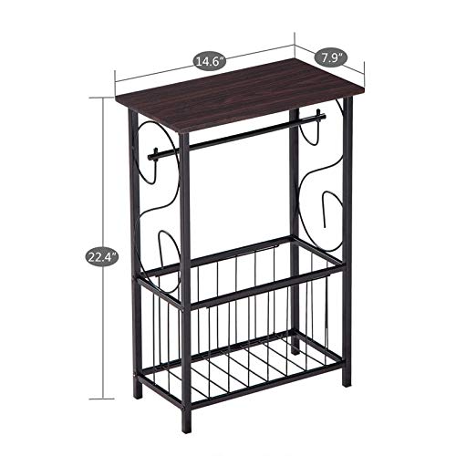 Modern Brown Rectangle MDF Multifunctional Side Table with Magazine Holder - Perfect for Bathroom, Living Room & Bedroom Storage Organization