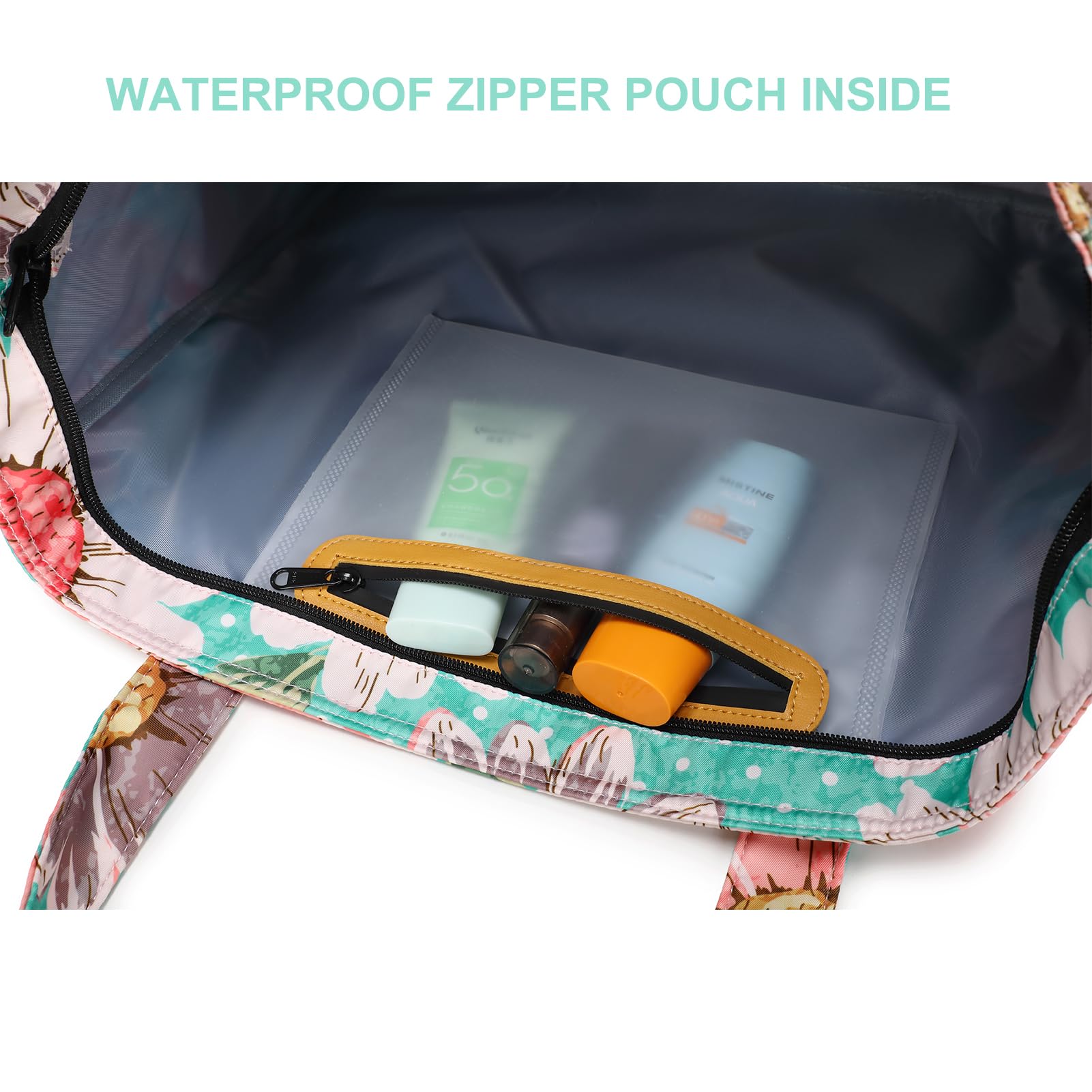 **Octsky Large Waterproof Beach Tote Bag for Women - Sandproof with Dual Zipper & Wet Pocket - 3 Exterior Pockets - Perfect for Pool, Travel & Summer Outings**