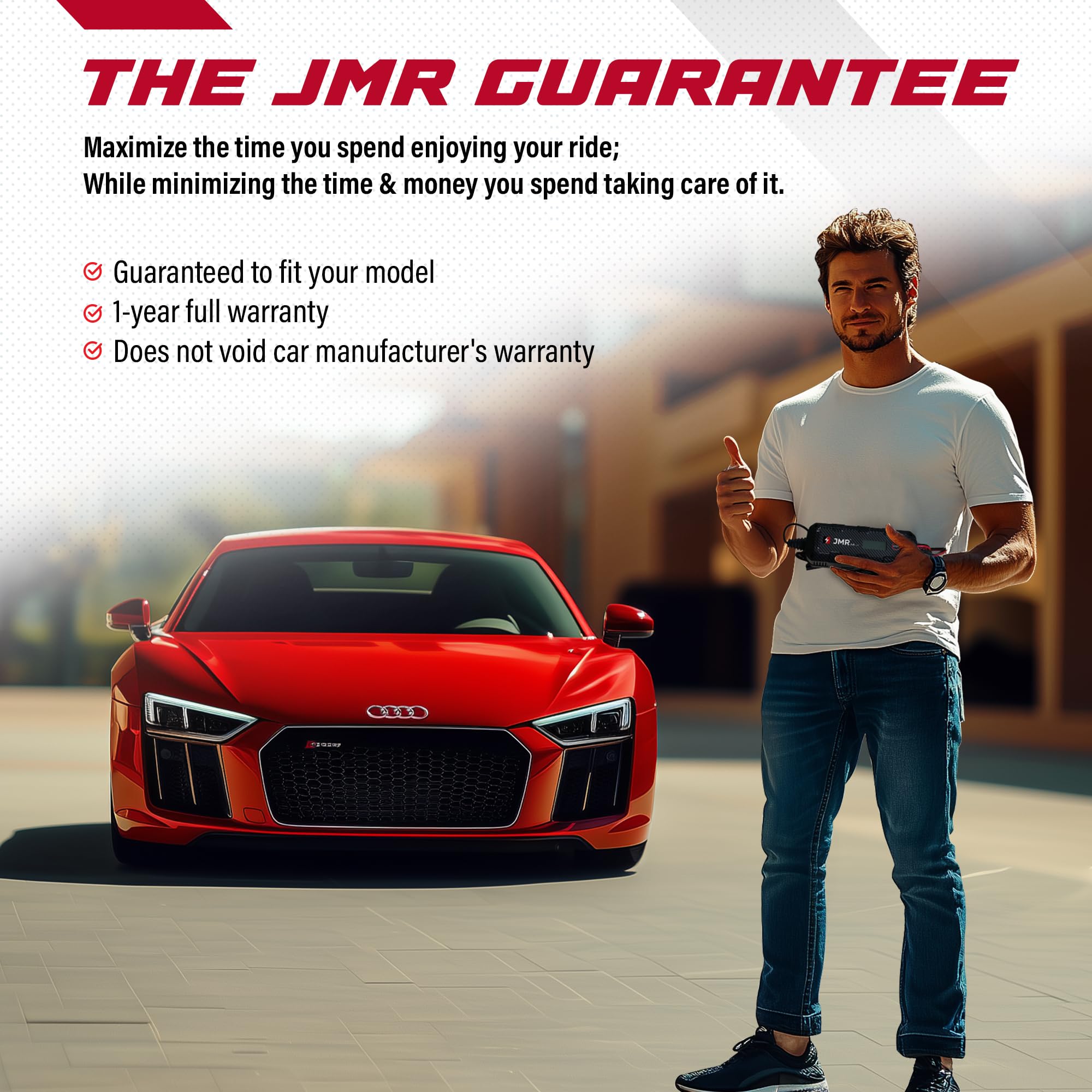 JMR Battery Charger for Audi R8 S8 RS TT Q7 SQ8 A5 - Universal Car Battery Trickle Charger Maintainer with Lithium Mode - Perfect for Winter Storage & Long-Term Vehicle Maintenance