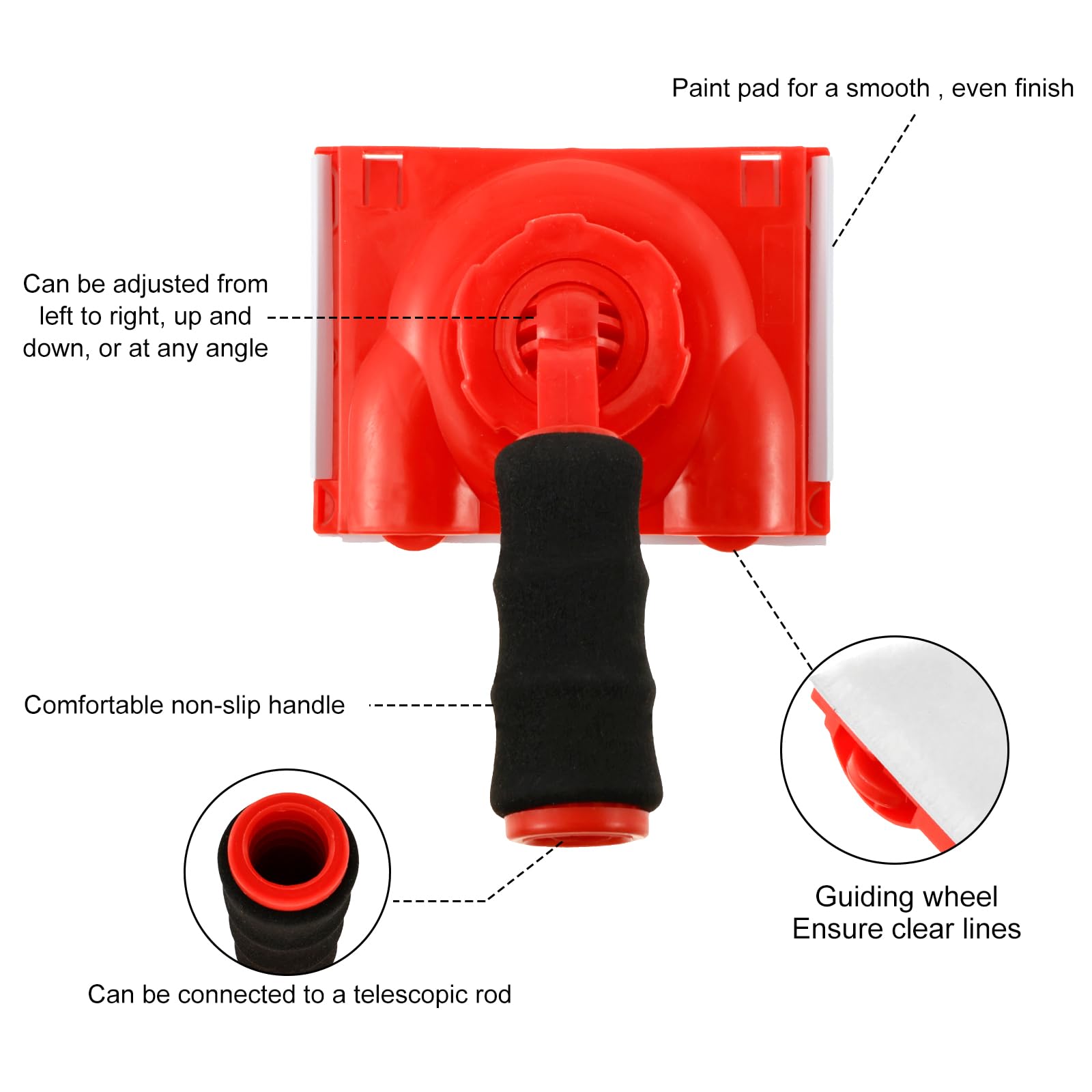 Paint Edge Trimmer Tool - 4 Washable Replacement Pads & Rotatable Handle for Precise Wall, Ceiling & Corner Painting | DIY Home Improvement & Professional Use